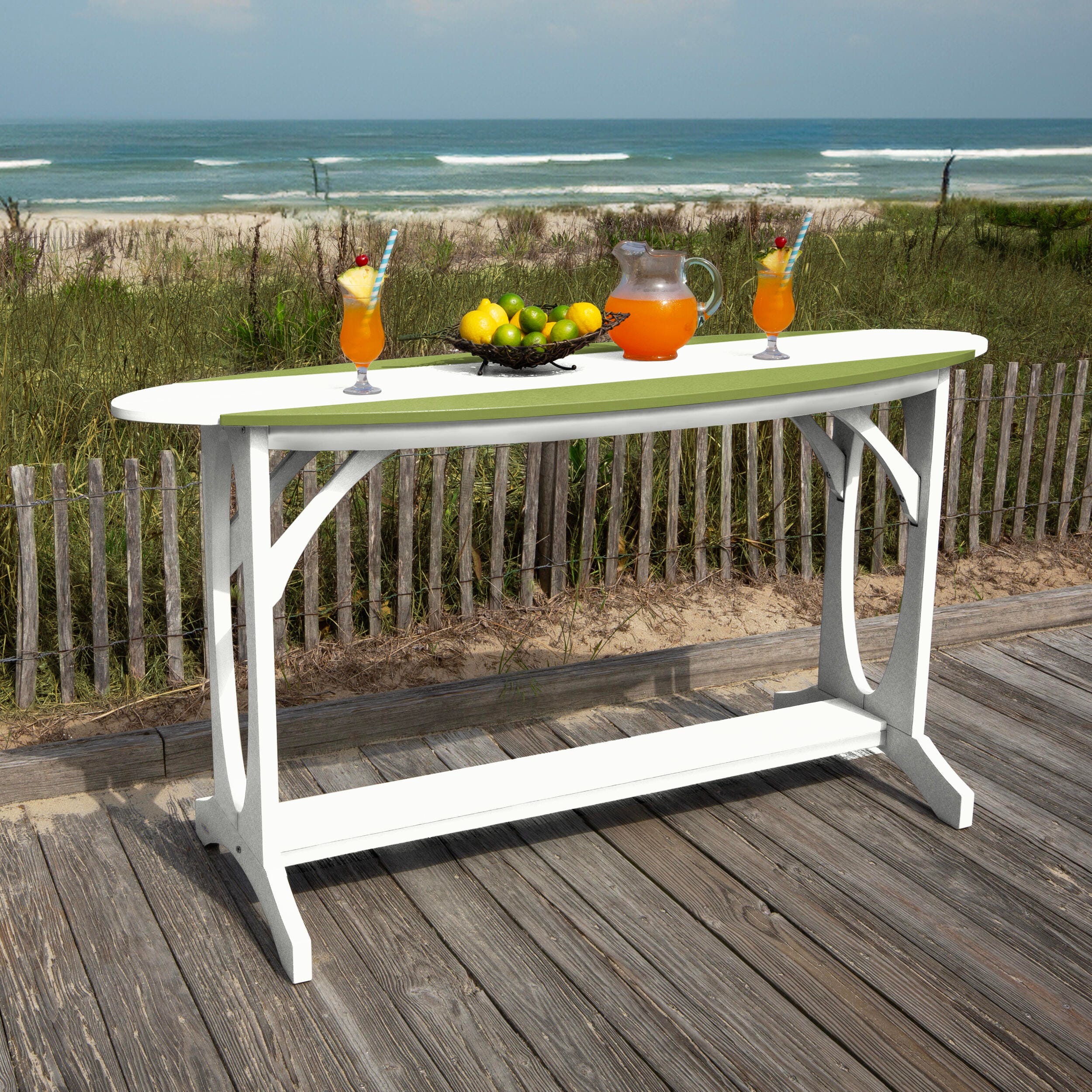 Bahia Verde Shoreline Outdoor Bar Table and 2 Bar Stools, White/Palm Green, large
