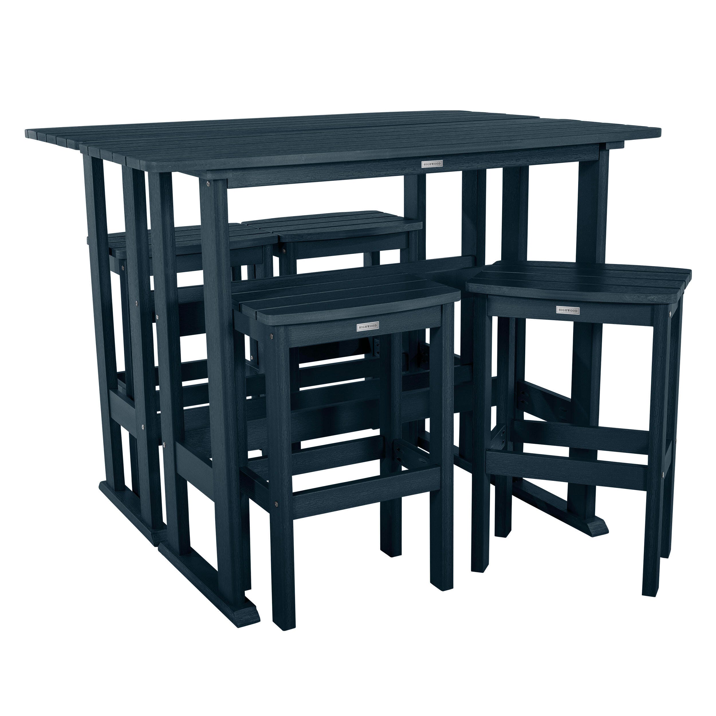 Highwood Lehigh Outdoor Bar Table and 4 Bar Stools, Federal Blue, large
