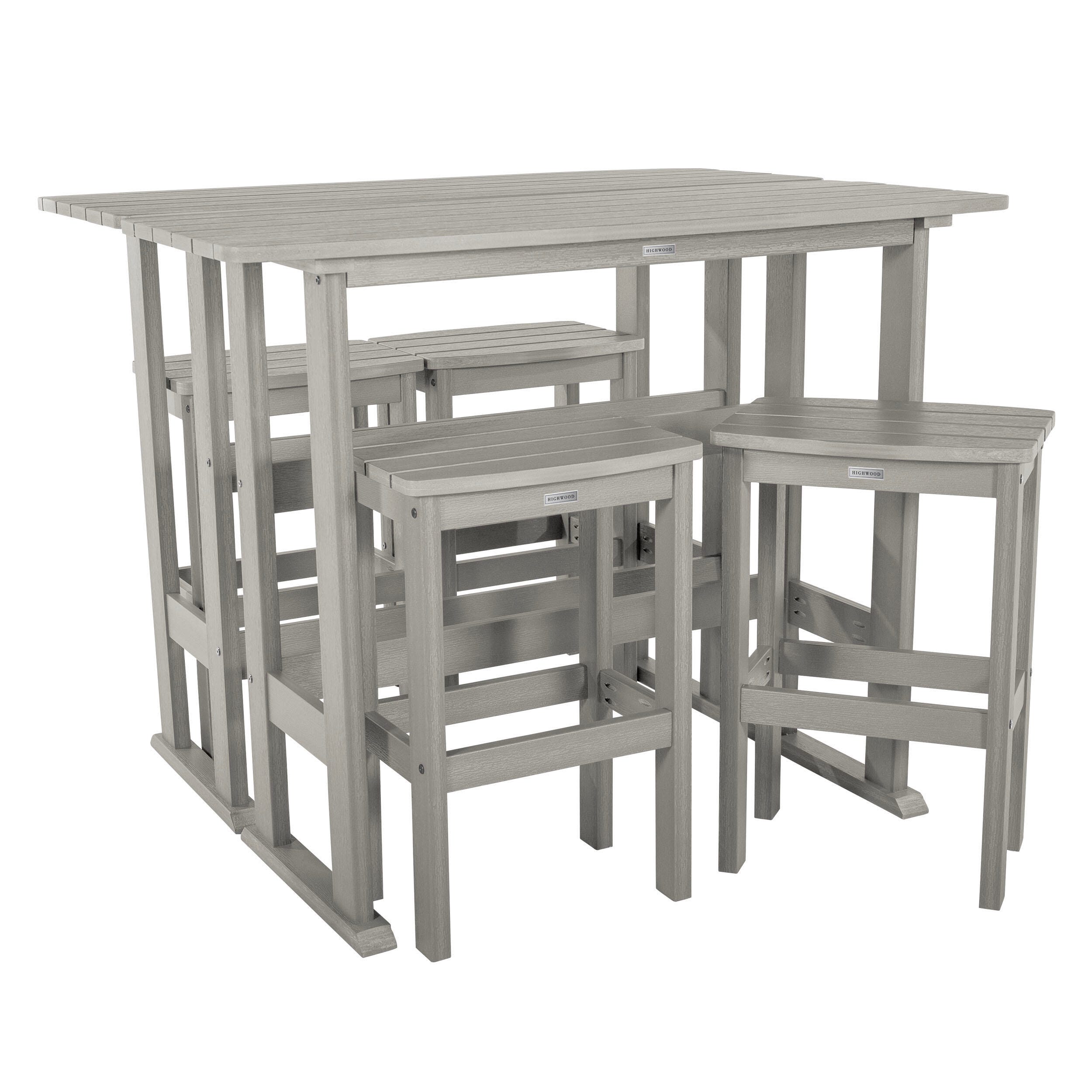 Highwood Lehigh Outdoor Bar Table and 4 Bar Stools, Harbor Gray, large