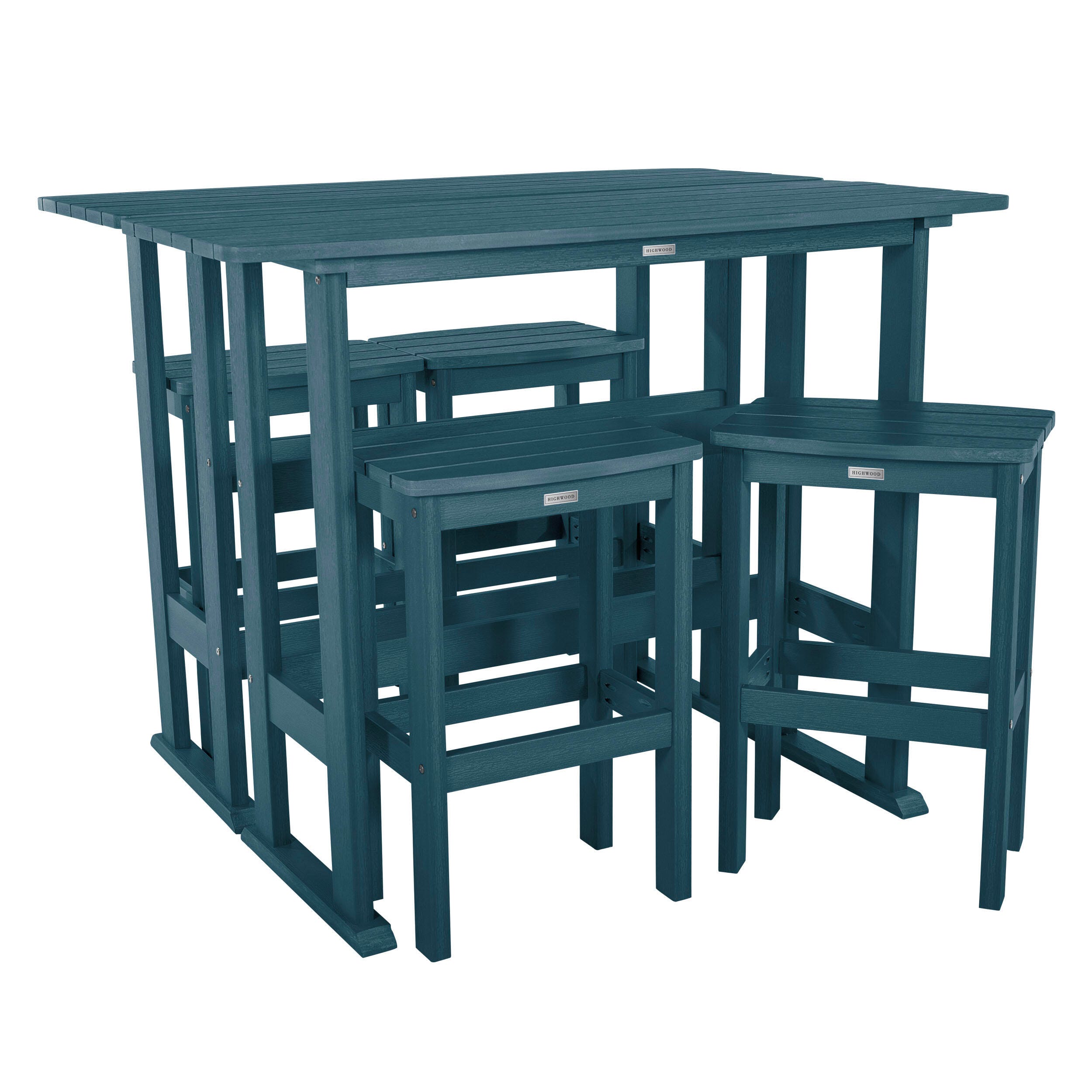 Highwood Lehigh Outdoor Bar Table and 4 Bar Stools, Nantucket Blue, large