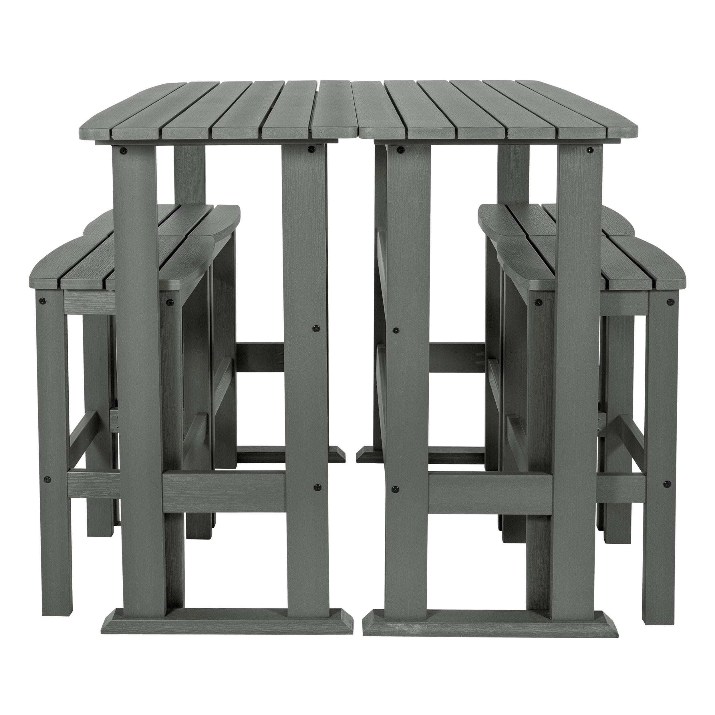 Highwood Lehigh Outdoor Bar Table and 4 Bar Stools, Coastal Teak, large