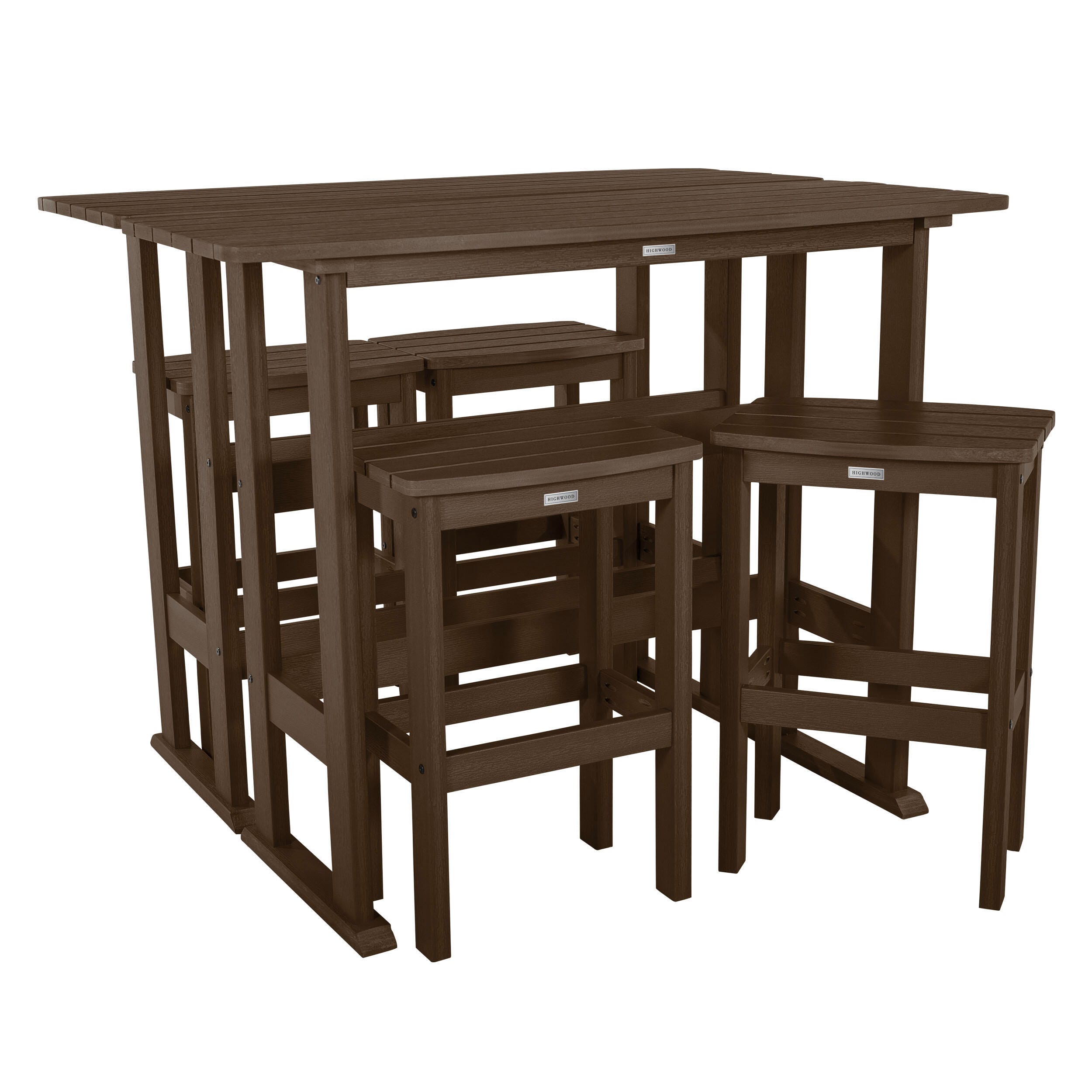Highwood Lehigh Outdoor Bar Table and 4 Bar Stools, Weathered Acorn, large