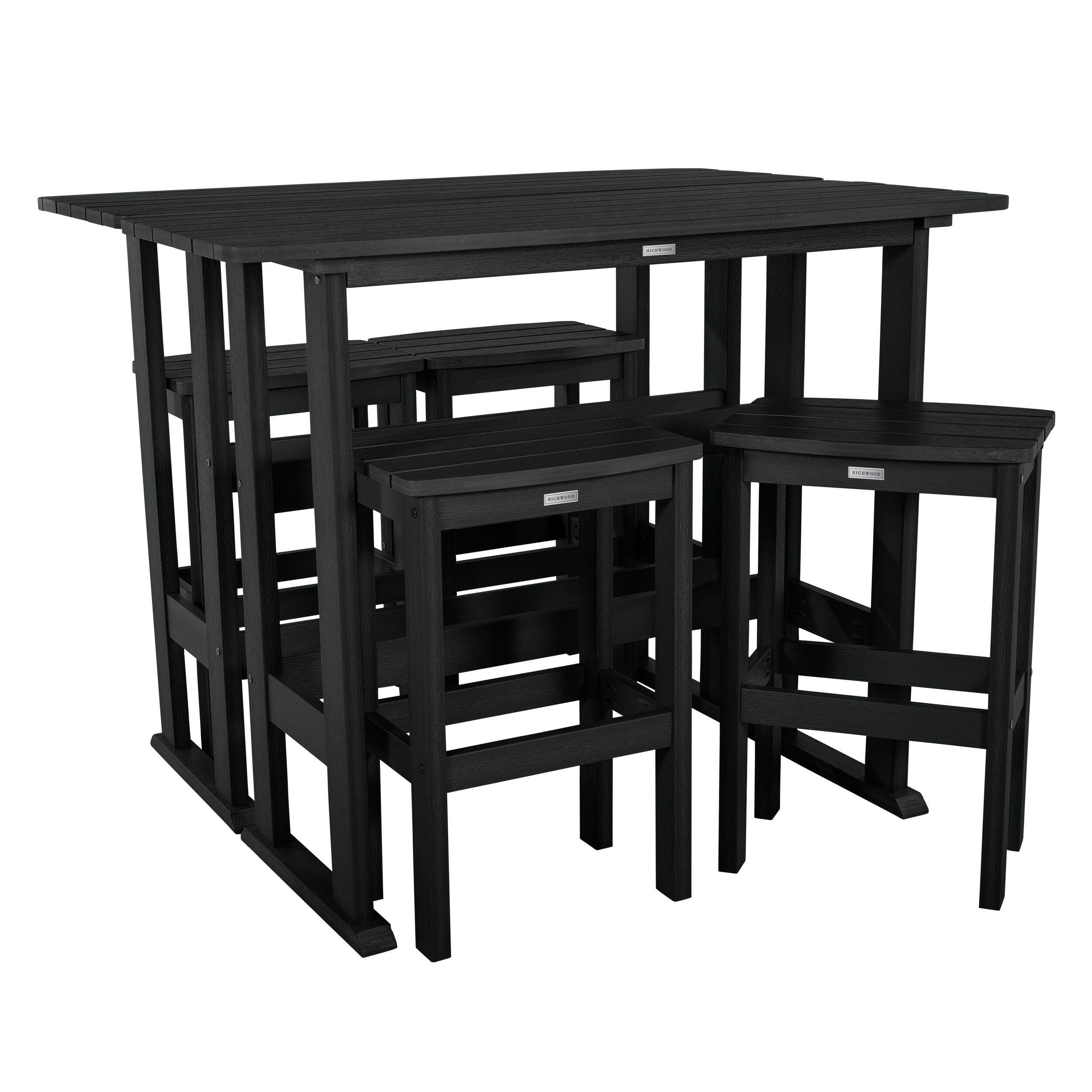 Highwood Lehigh Outdoor Bar Table and 4 Bar Stools, Black, large