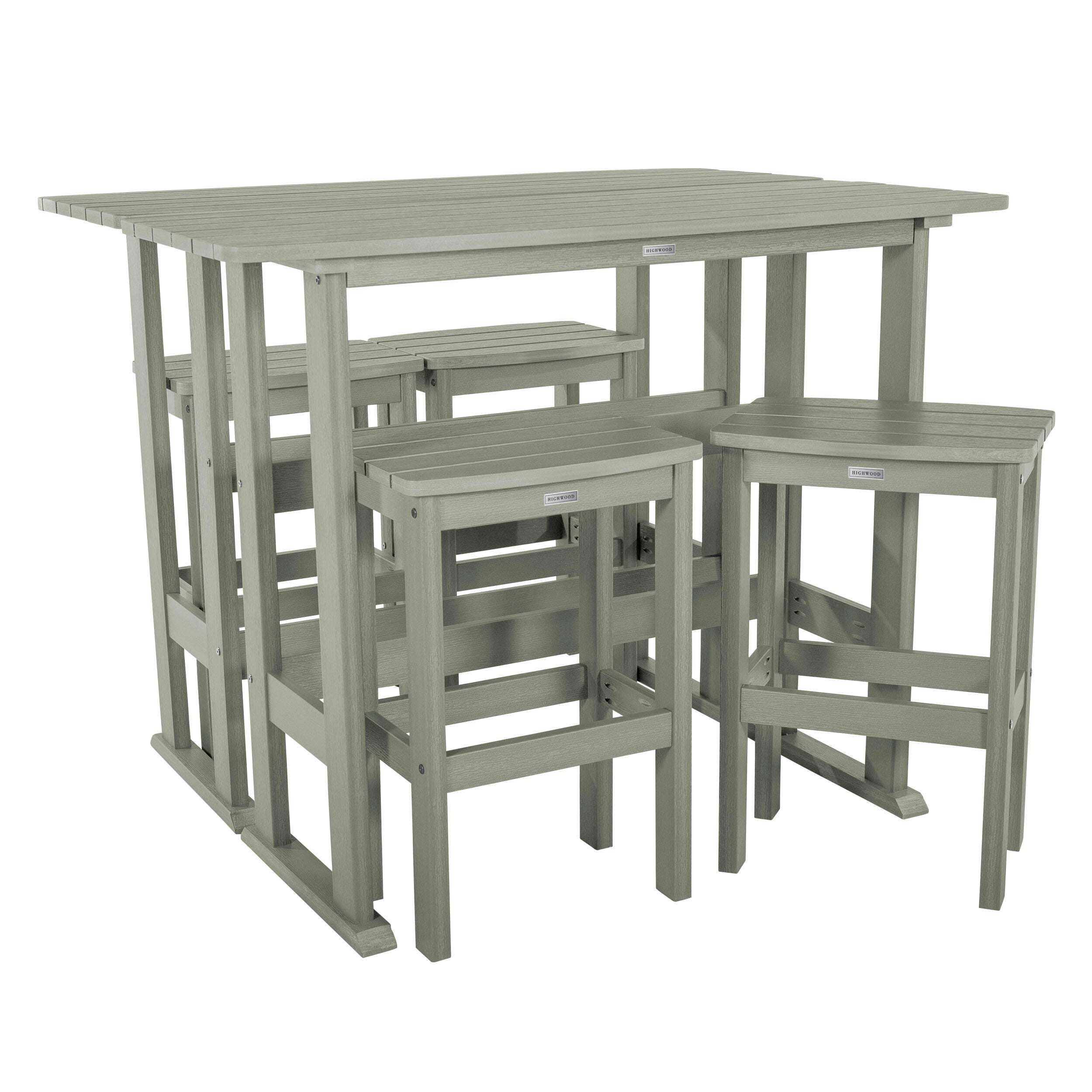 Highwood Lehigh Outdoor Bar Table and 4 Bar Stools, Eucalyptus, large