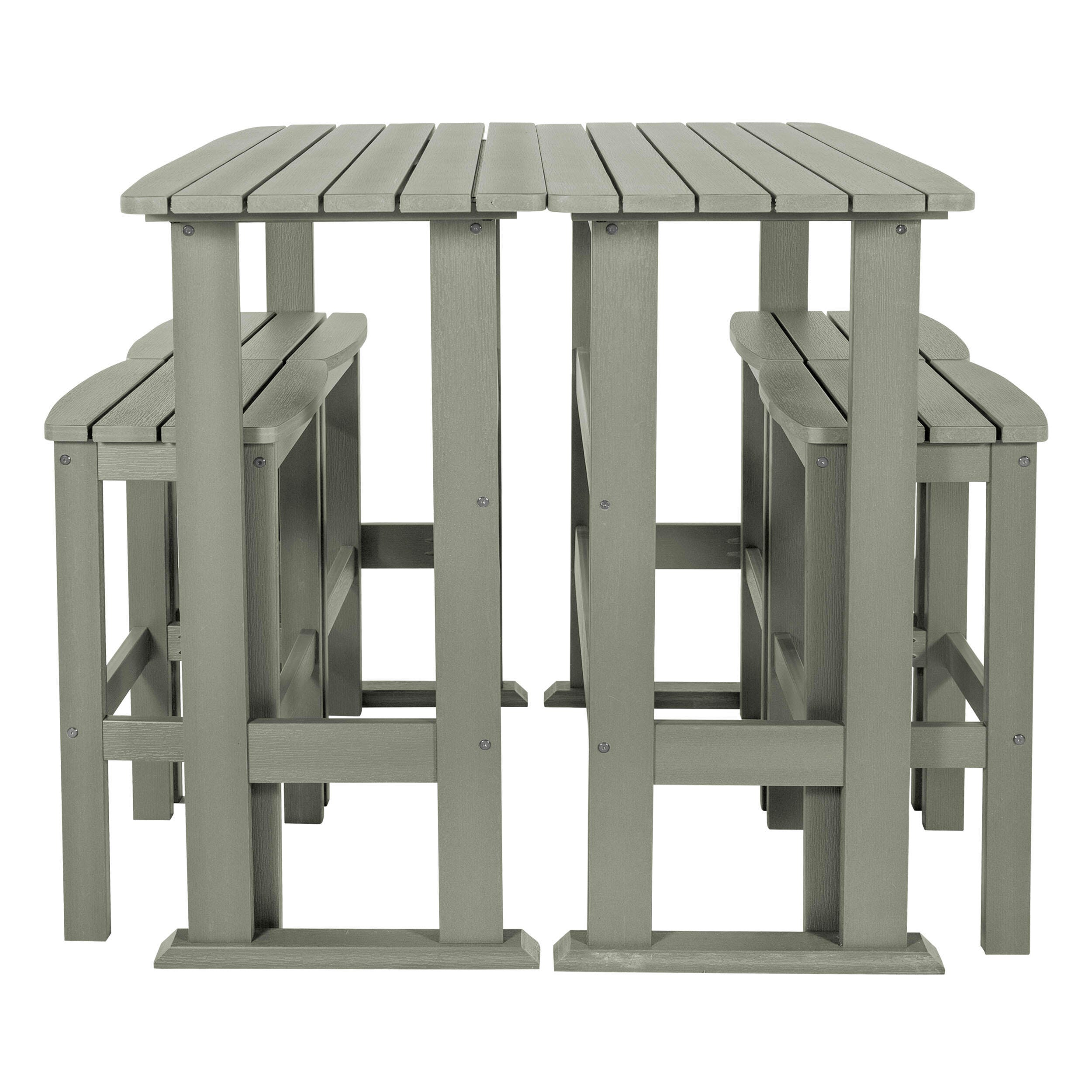 Highwood Lehigh Outdoor Bar Table and 4 Bar Stools, Eucalyptus, large