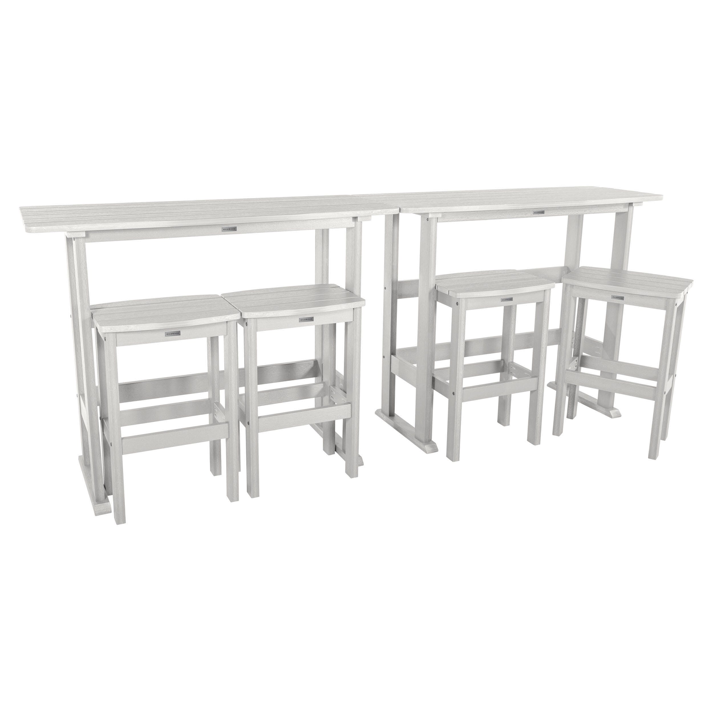 Highwood Lehigh Outdoor Bar Table and 4 Bar Stools, White, large