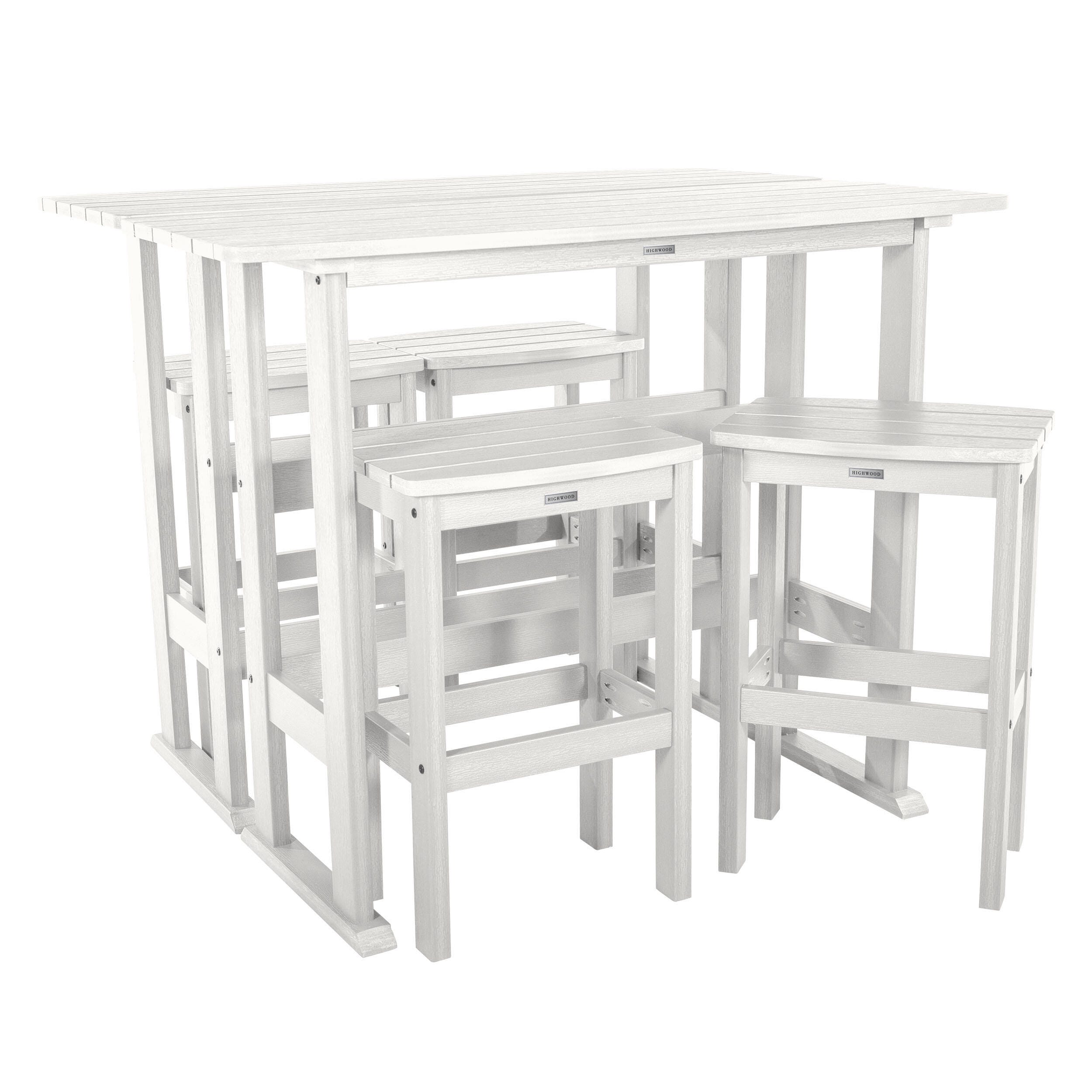 Highwood Lehigh Outdoor Bar Table and 4 Bar Stools, White, large