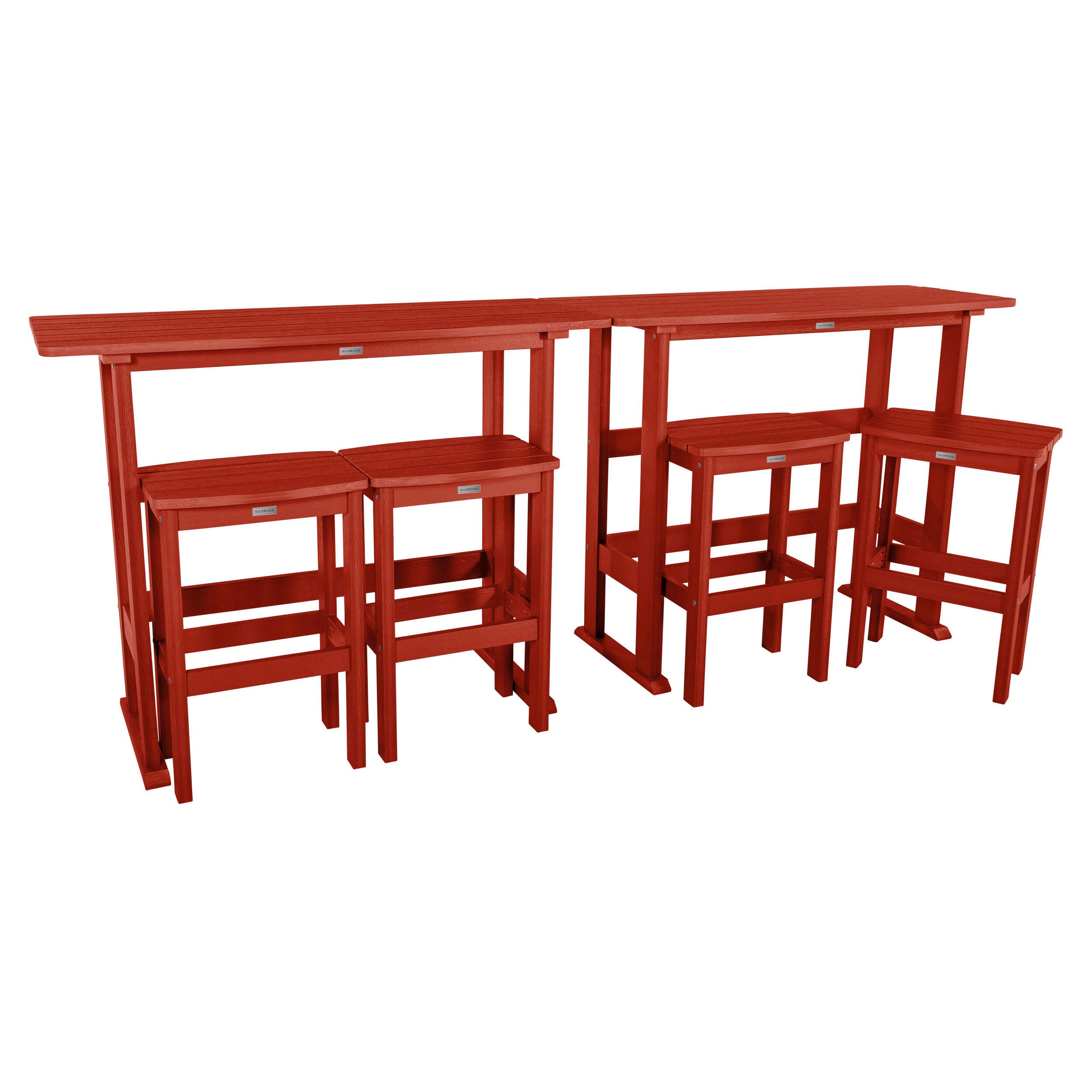 Highwood Lehigh Outdoor Bar Table and 4 Bar Stools, Rustic Red, large