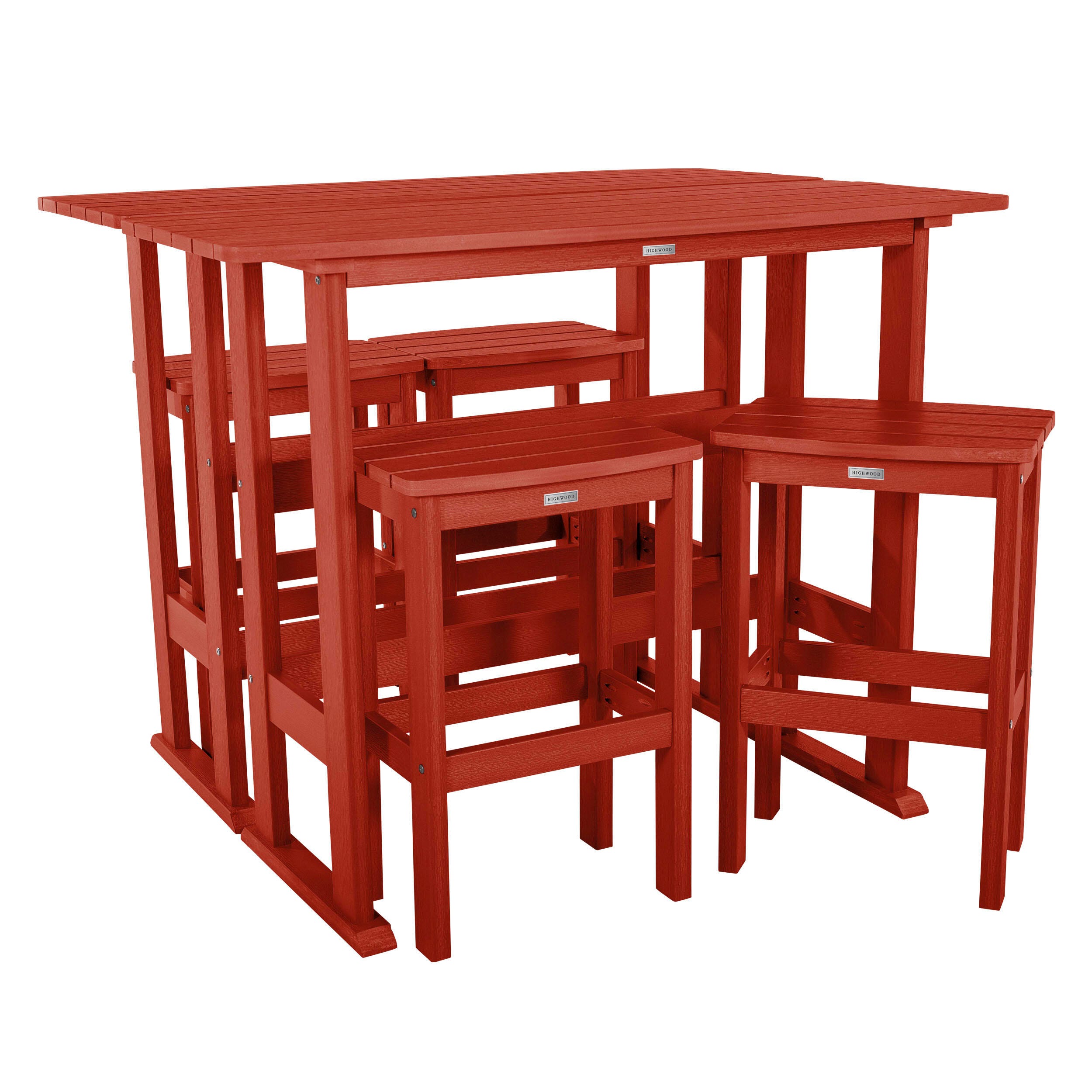 Highwood Lehigh Outdoor Bar Table and 4 Bar Stools, Rustic Red, large