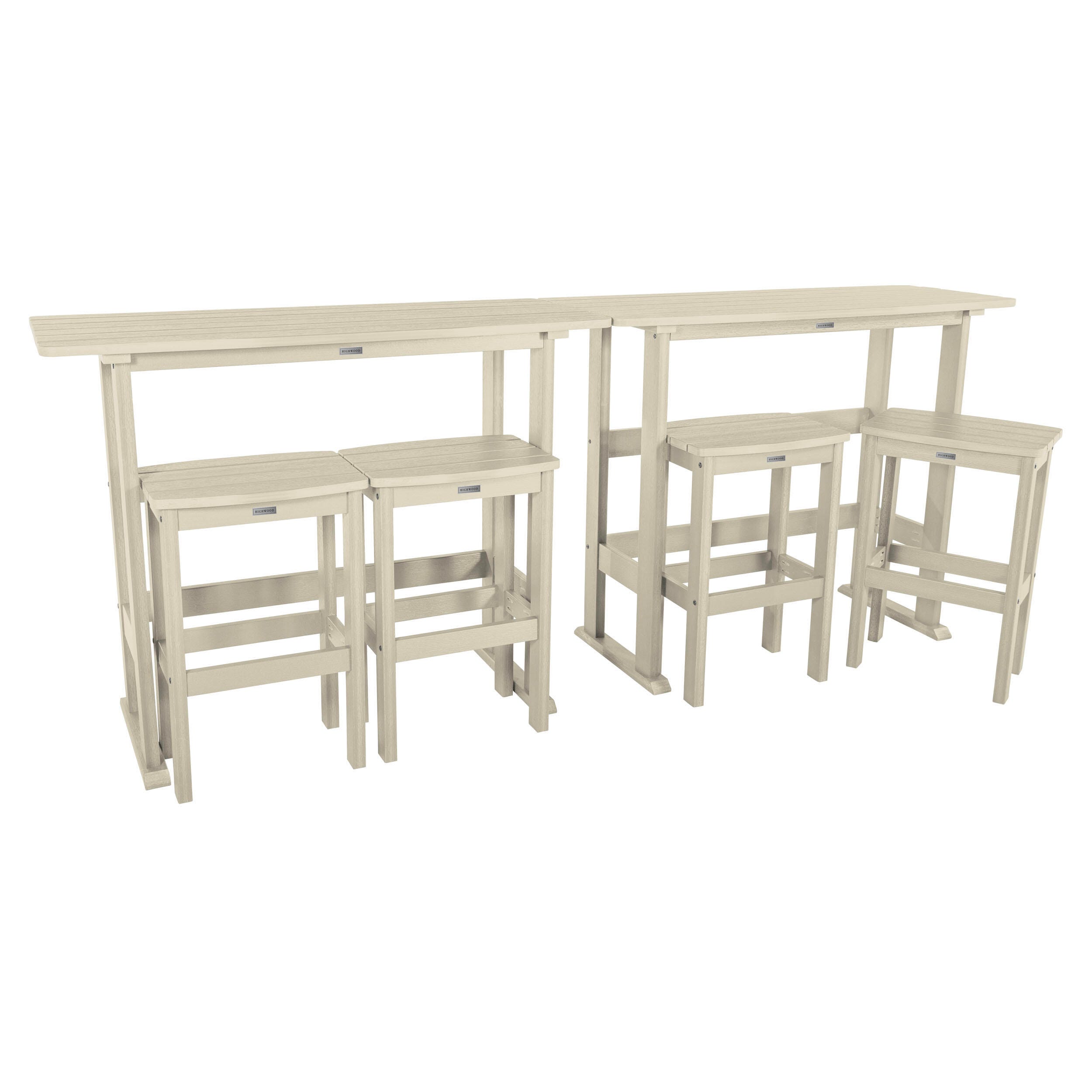 Highwood Lehigh Outdoor Bar Table and 4 Bar Stools, Whitewash, large