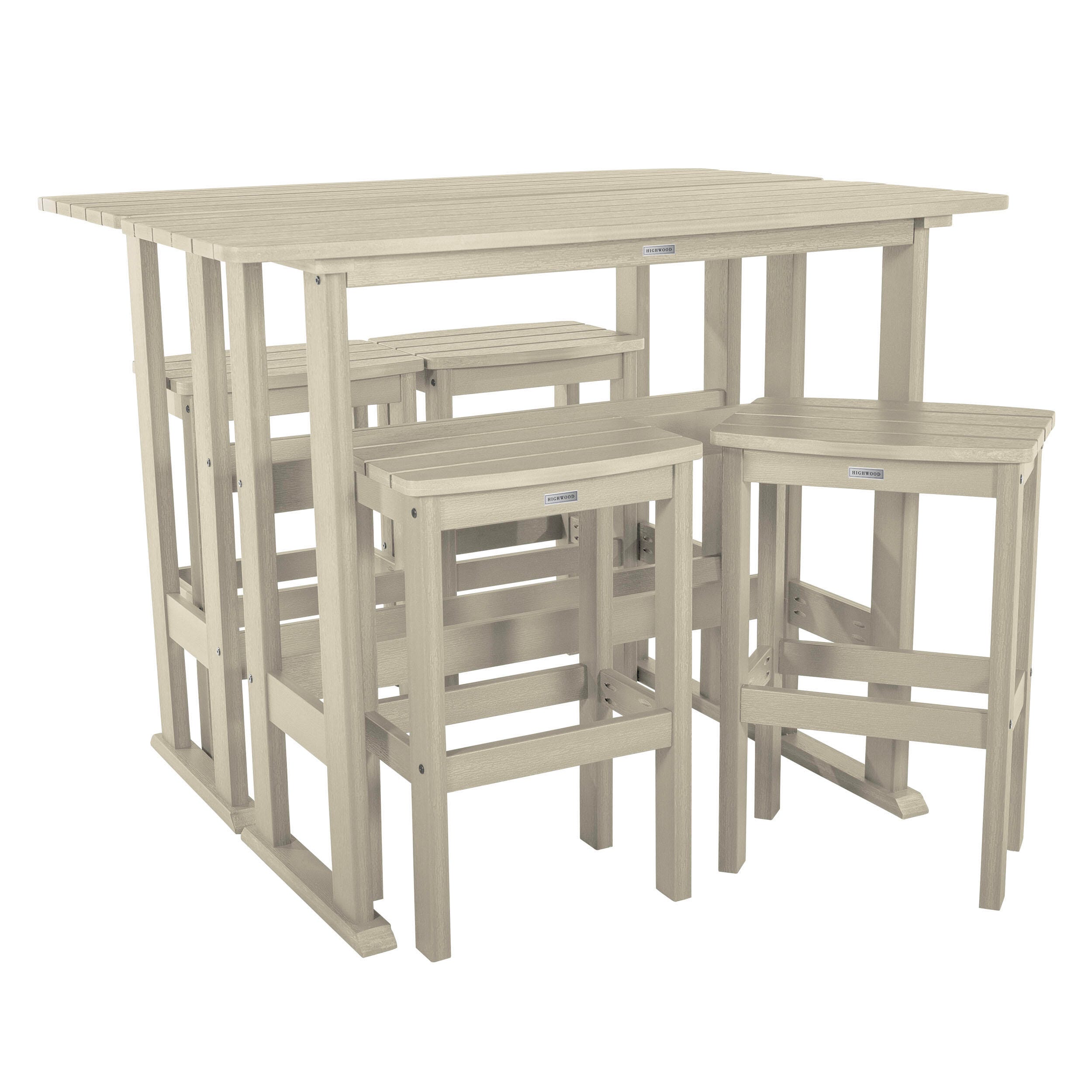 Highwood Lehigh Outdoor Bar Table and 4 Bar Stools, Whitewash, large