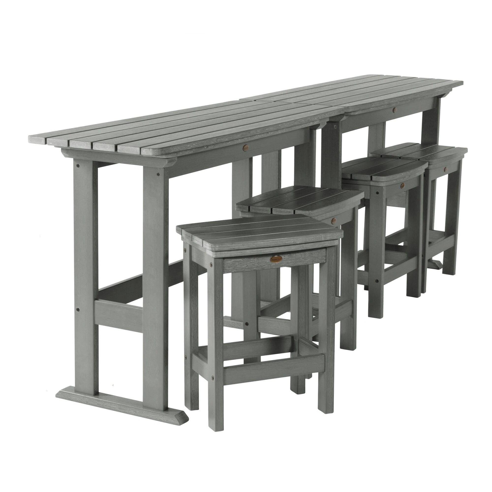 Highwood Lehigh Outdoor Counter Height 2 Bar Table and 4 Bar Stools, Coastal Teak, large