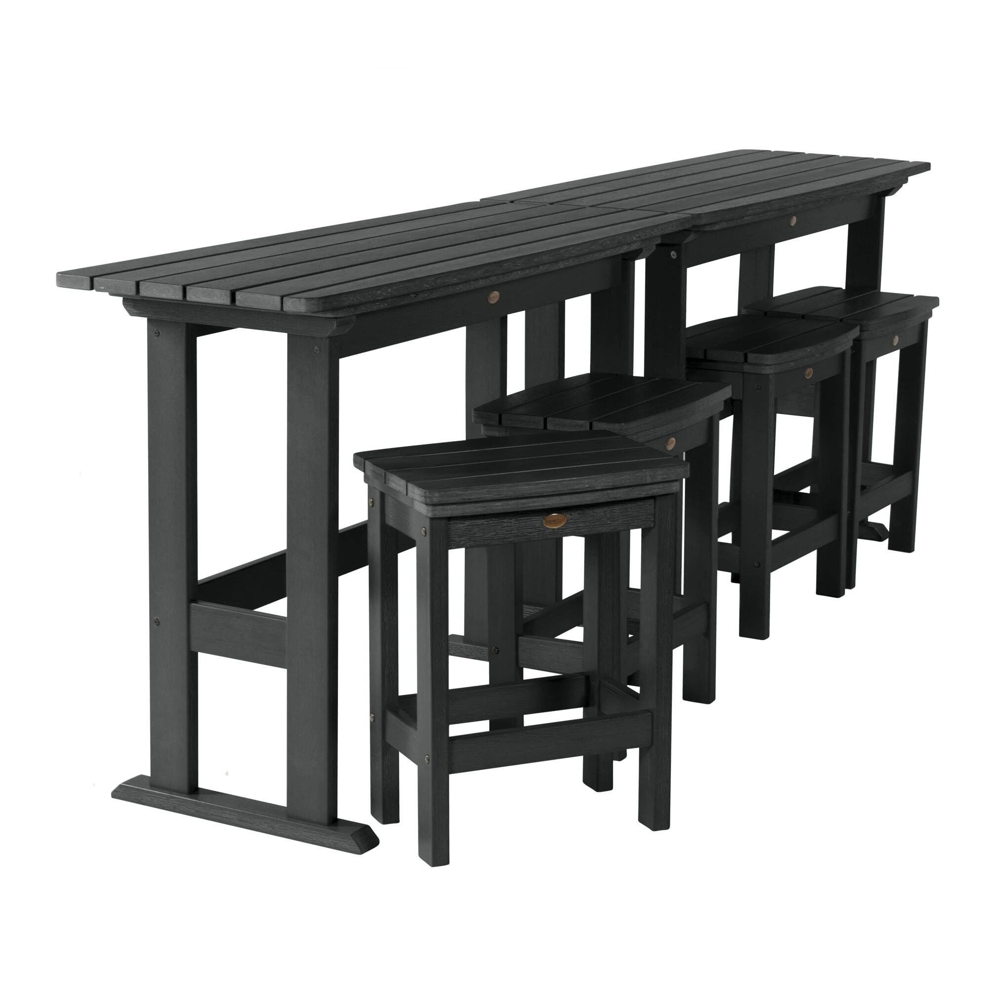 Highwood Lehigh Outdoor Counter Height 2 Bar Table and 4 Bar Stools, Black, large