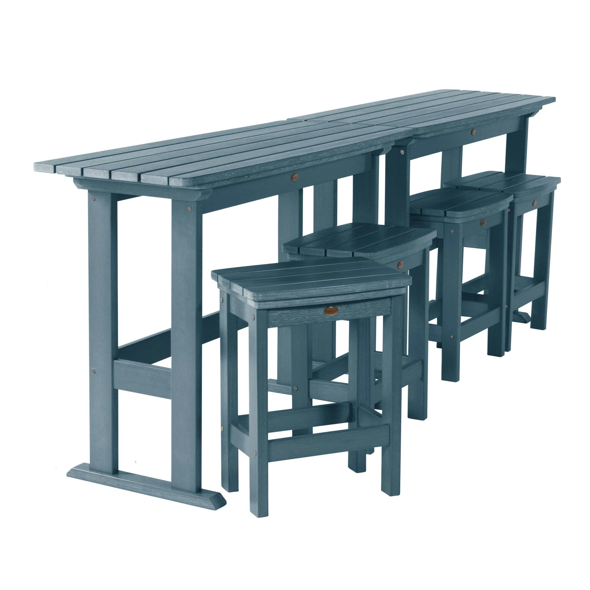 Highwood Lehigh Outdoor Counter Height 2 Bar Table and 4 Bar Stools, Nantucket Blue, large