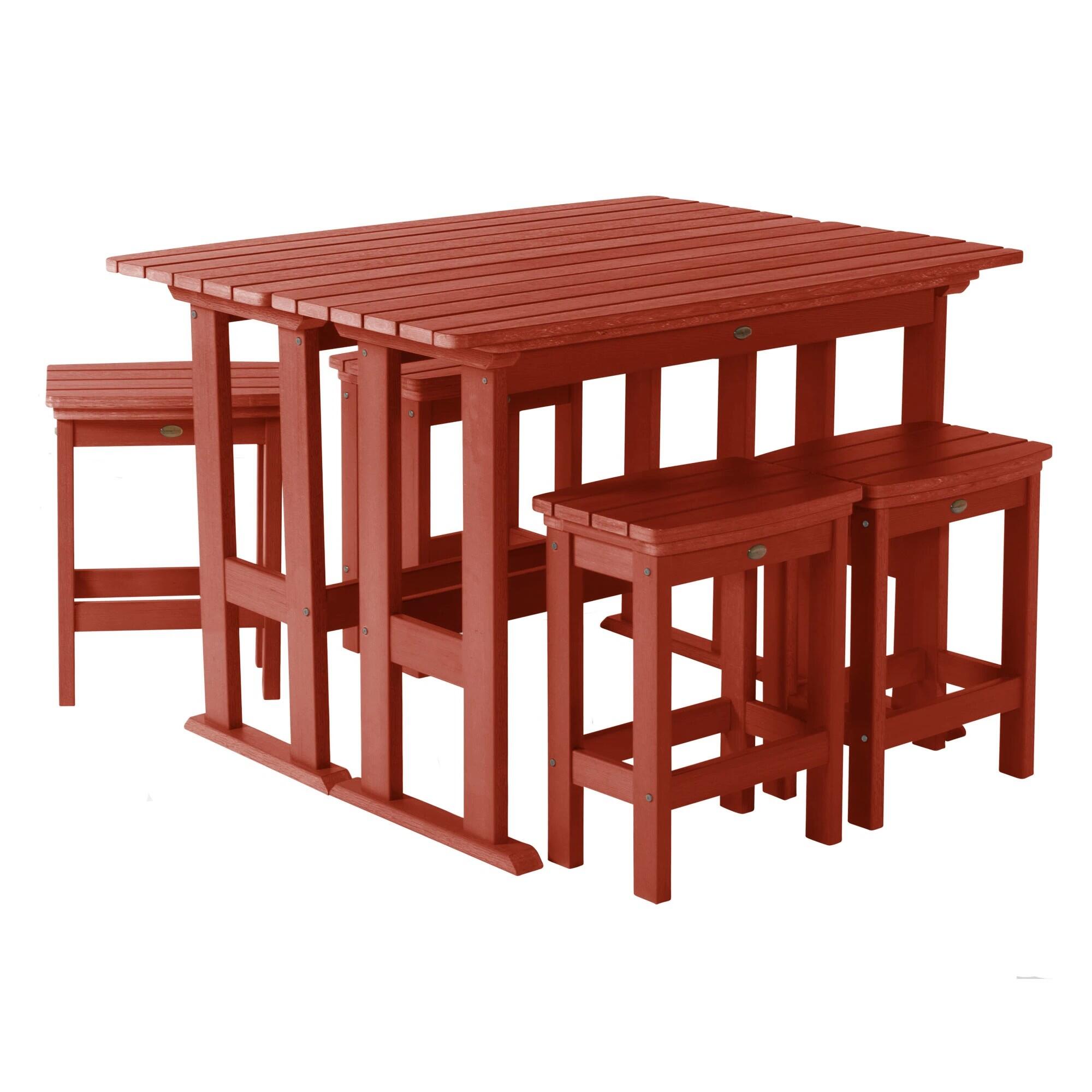 Highwood Lehigh Outdoor Counter Height 2 Bar Table and 4 Bar Stools, Rustic Red, large