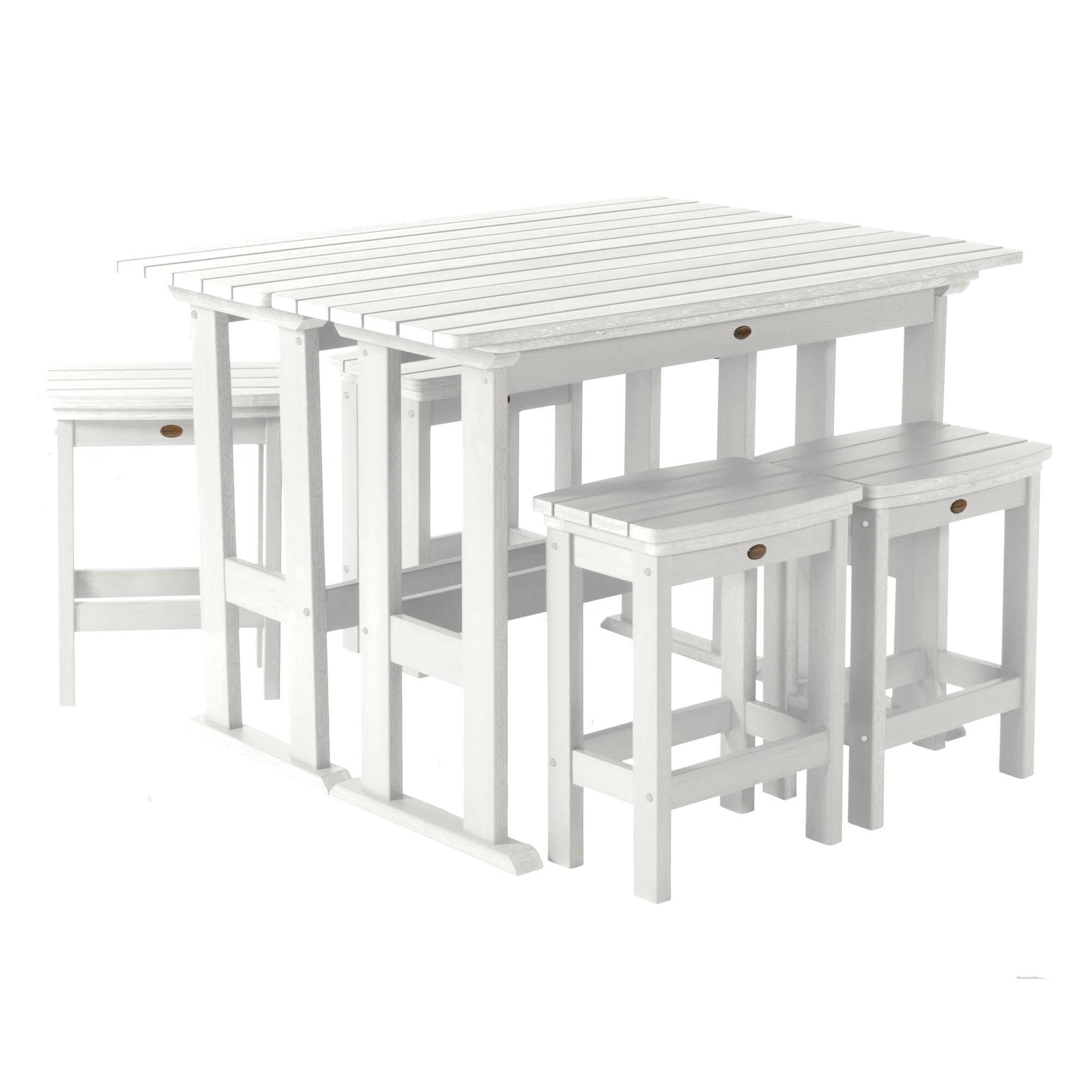 Highwood Lehigh Outdoor Counter Height 2 Bar Table and 4 Bar Stools, White, large