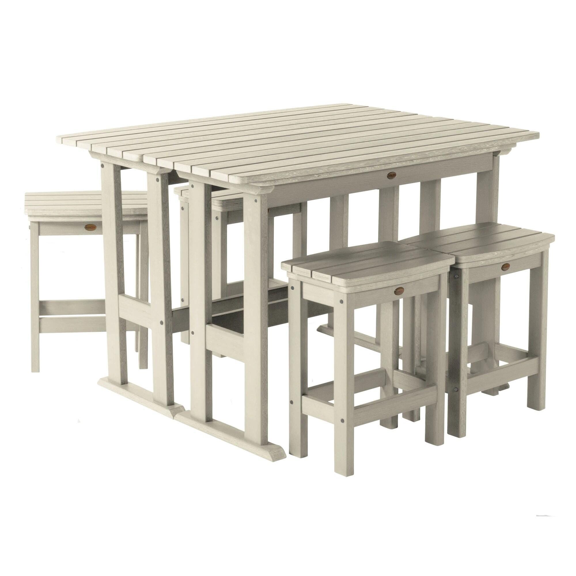 Highwood Lehigh Outdoor Counter Height 2 Bar Table and 4 Bar Stools, Whitewash, large