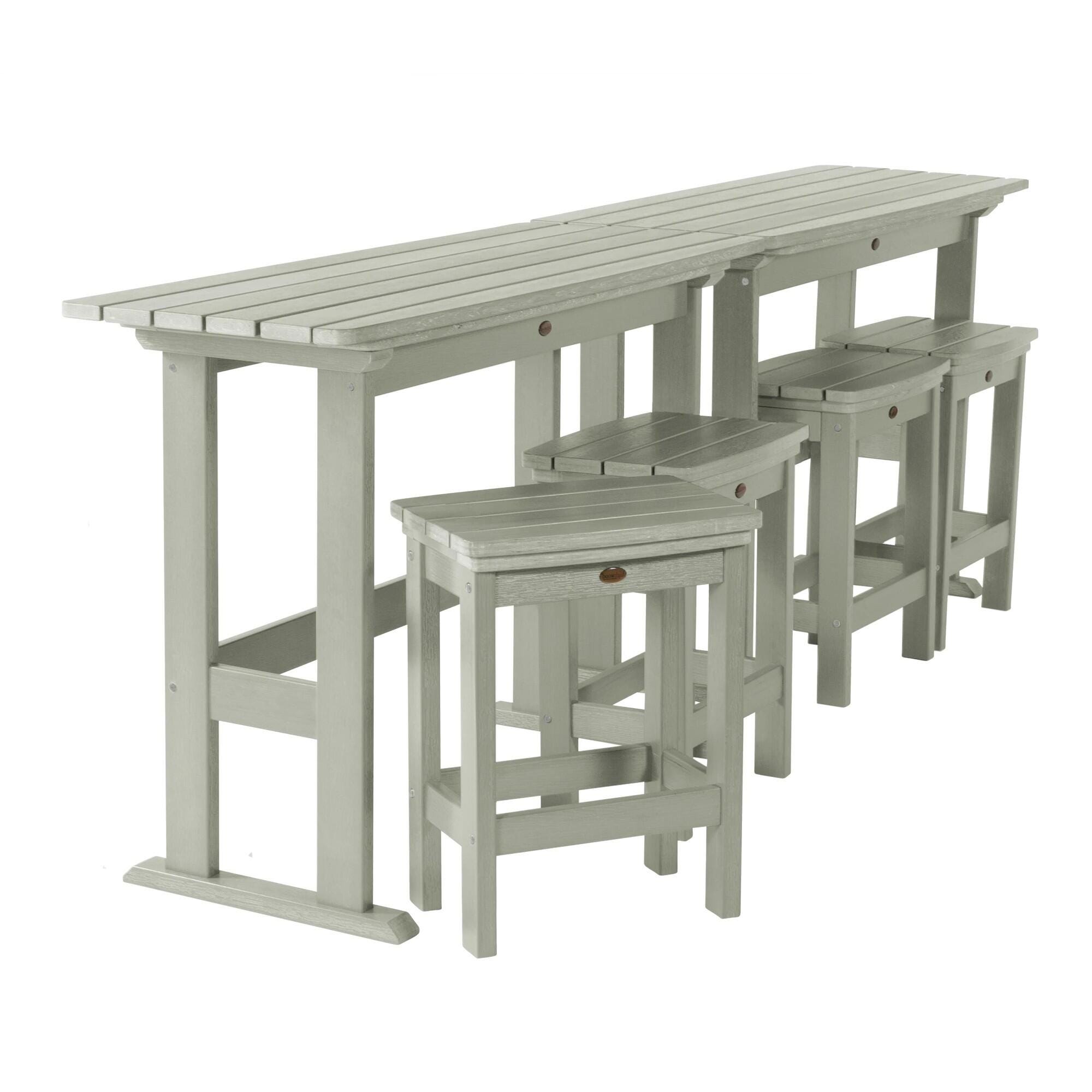 Highwood Lehigh Outdoor Counter Height 2 Bar Table and 4 Bar Stools, Eucalyptus, large