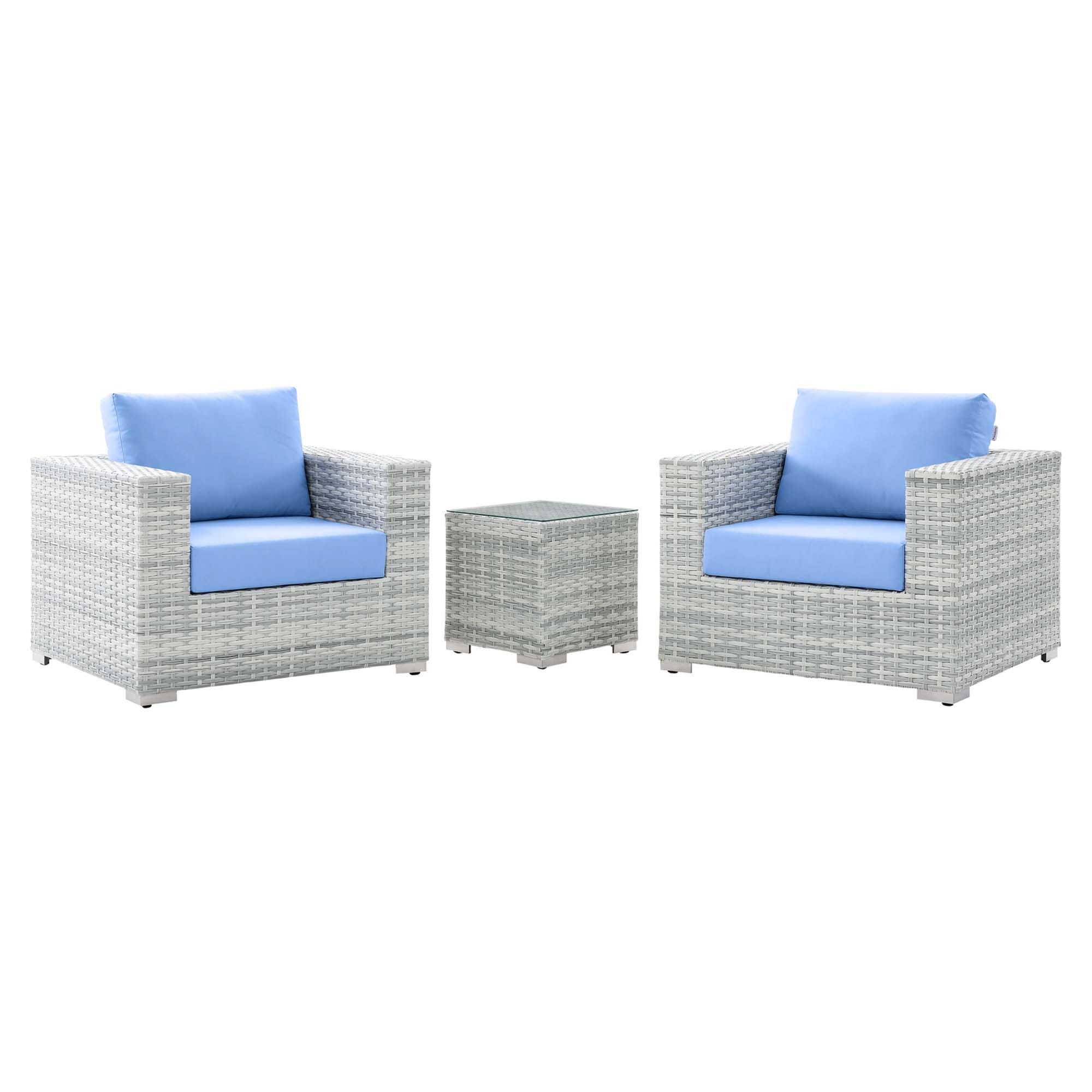 Modway Convene Outdoor Side Table and Armchair (Set of 2), Light Gray/Light Blue, large