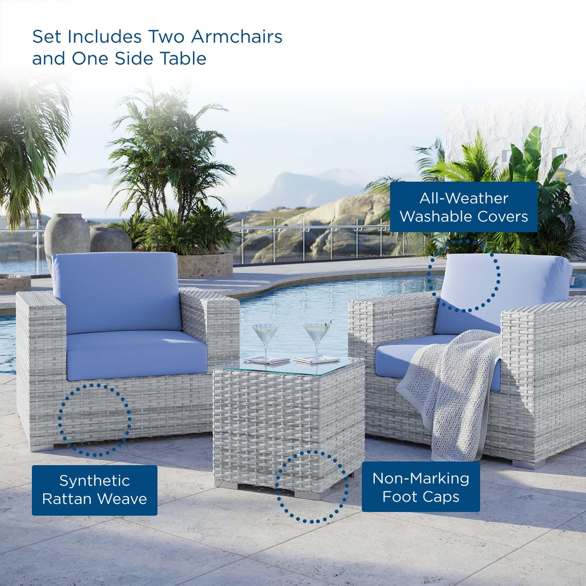 Modway Convene Outdoor Side Table and Armchair (Set of 2), Light Gray/Light Blue, large