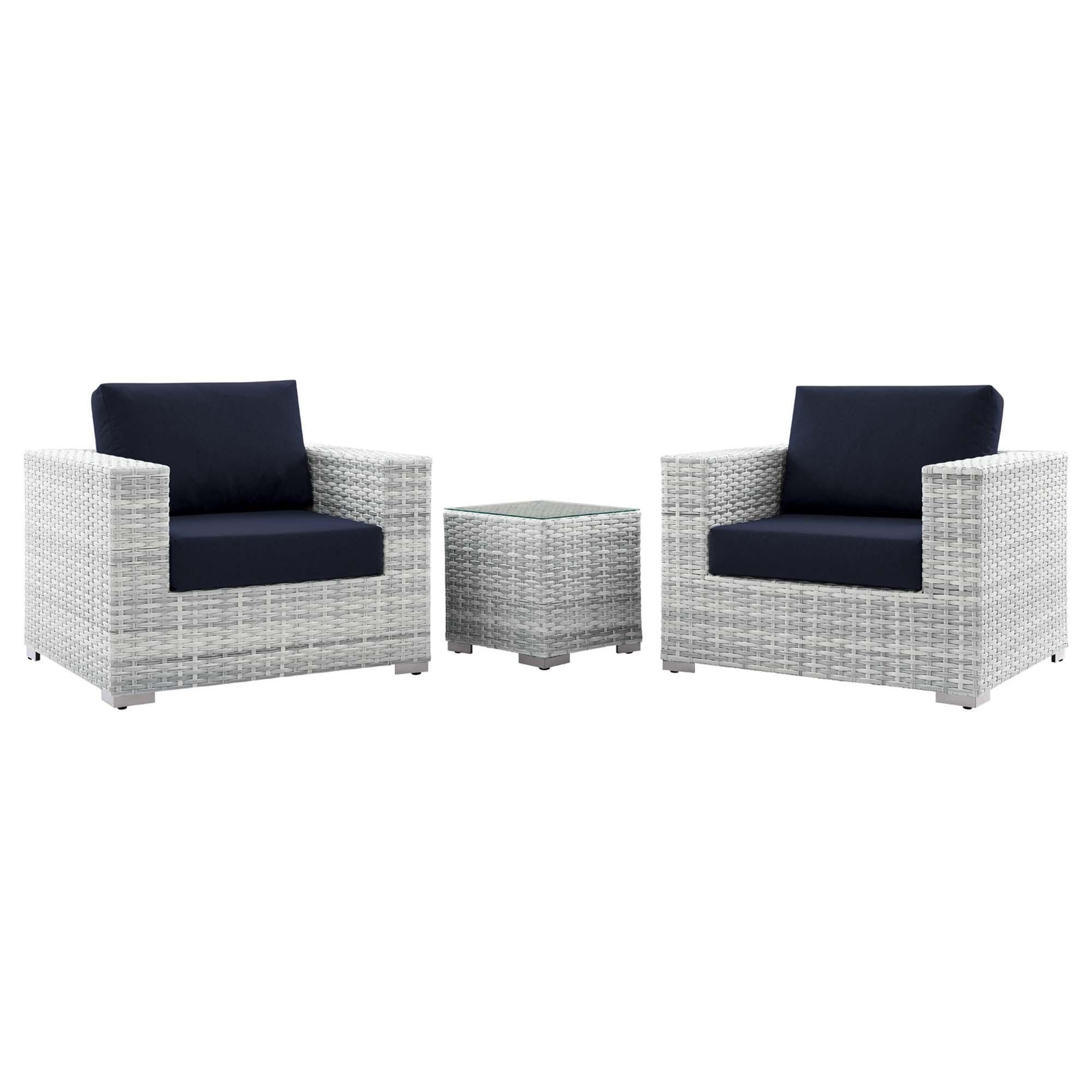 Modway Convene Outdoor Side Table and Armchair (Set of 2), Light Gray/Navy, large