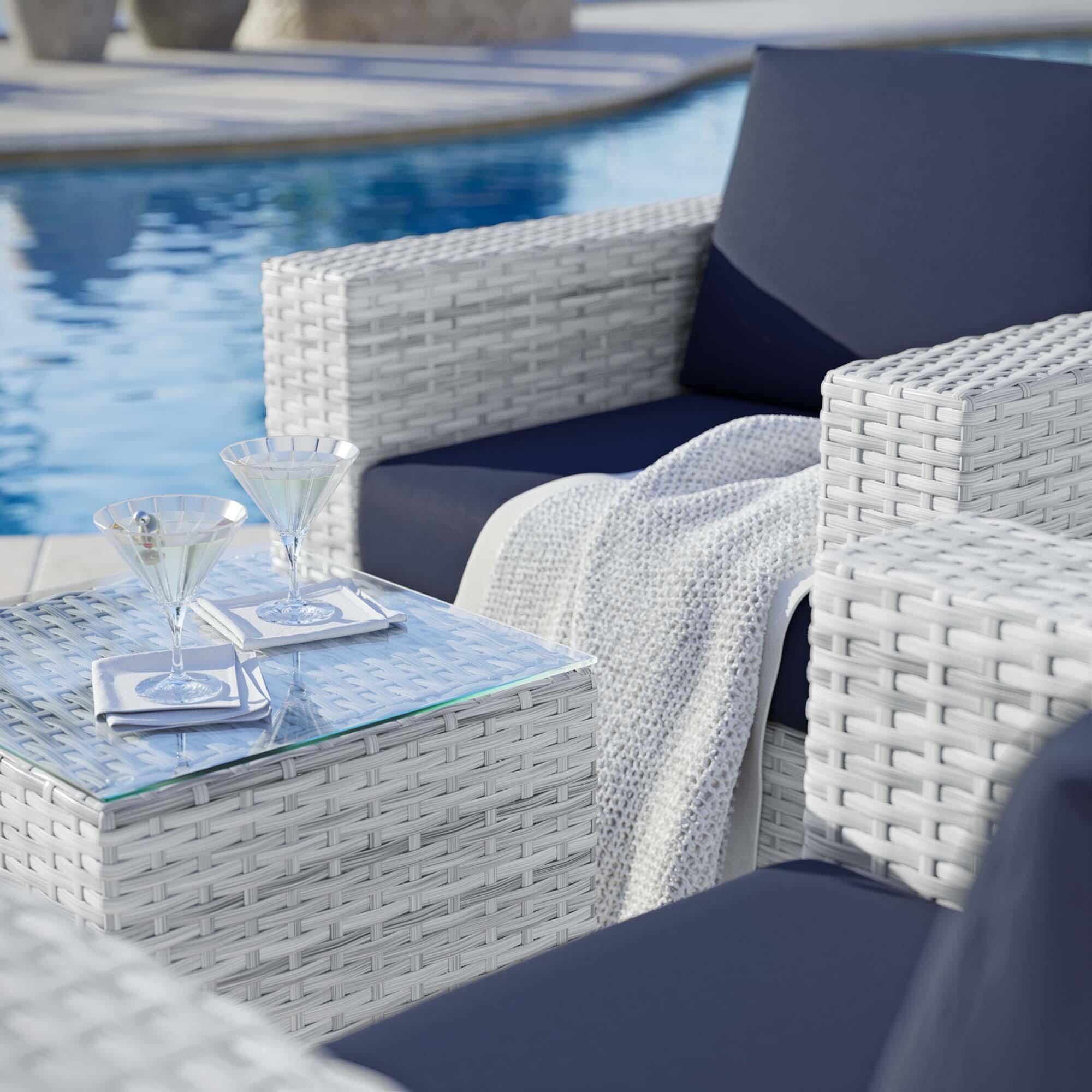 Modway Convene Outdoor Side Table and Armchair (Set of 2), Light Gray/Navy, large