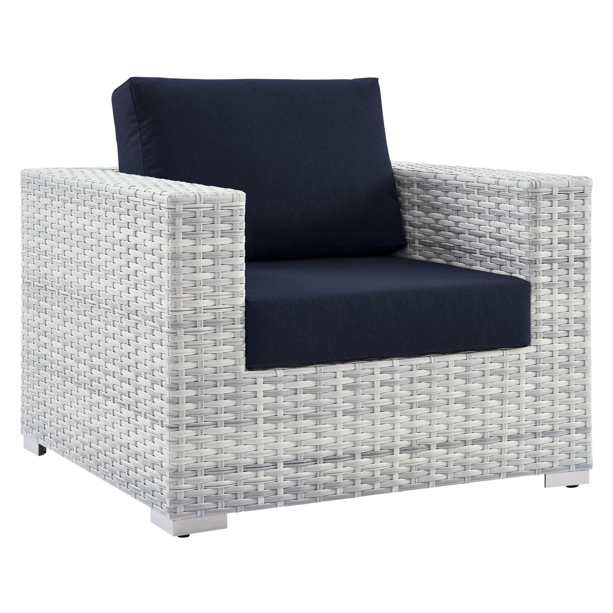 Modway Convene Outdoor Side Table and Armchair (Set of 2), Light Gray/Navy, large
