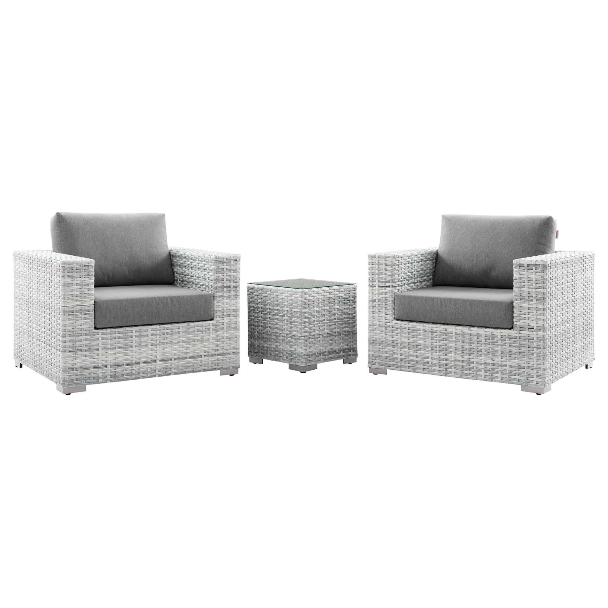 Modway Convene Outdoor Side Table and Armchair (Set of 2), Light Gray/Gray, large