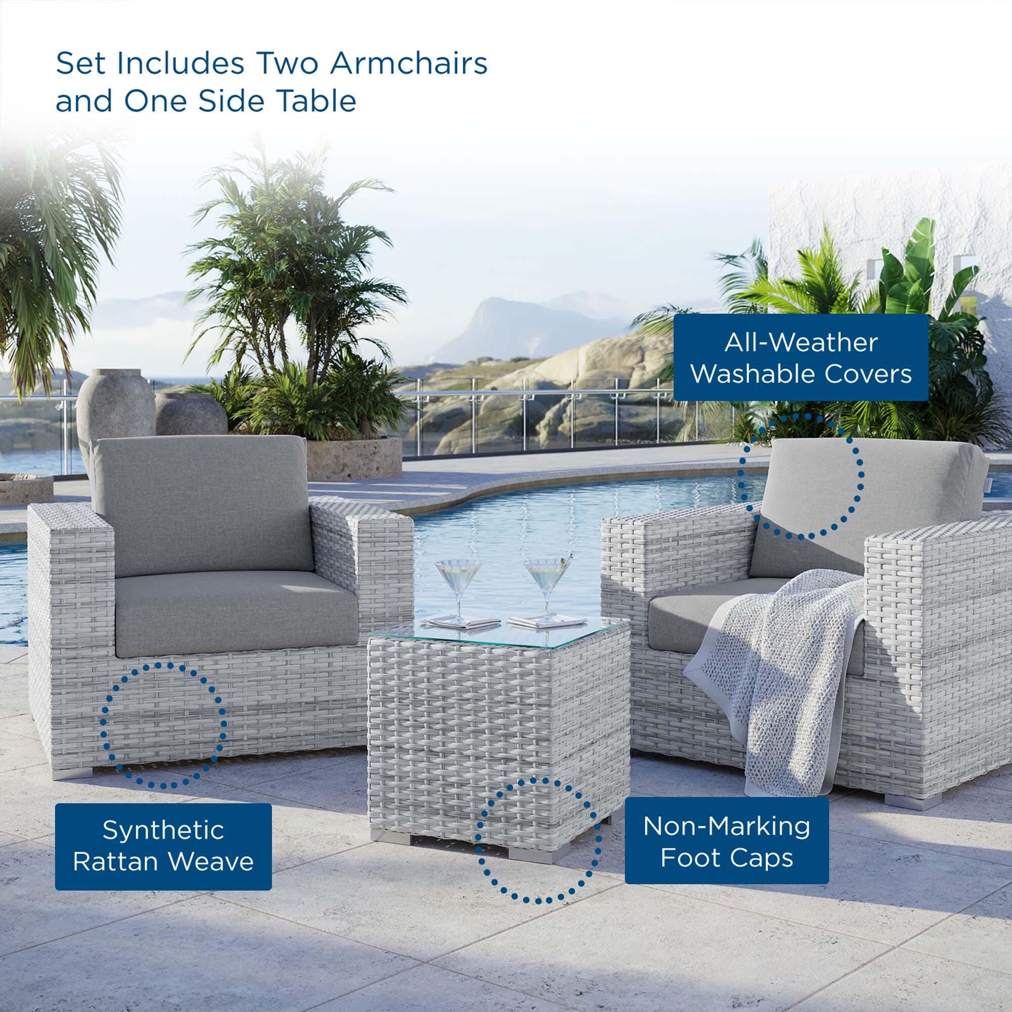 Modway Convene Outdoor Side Table and Armchair (Set of 2), Light Gray/Gray, large