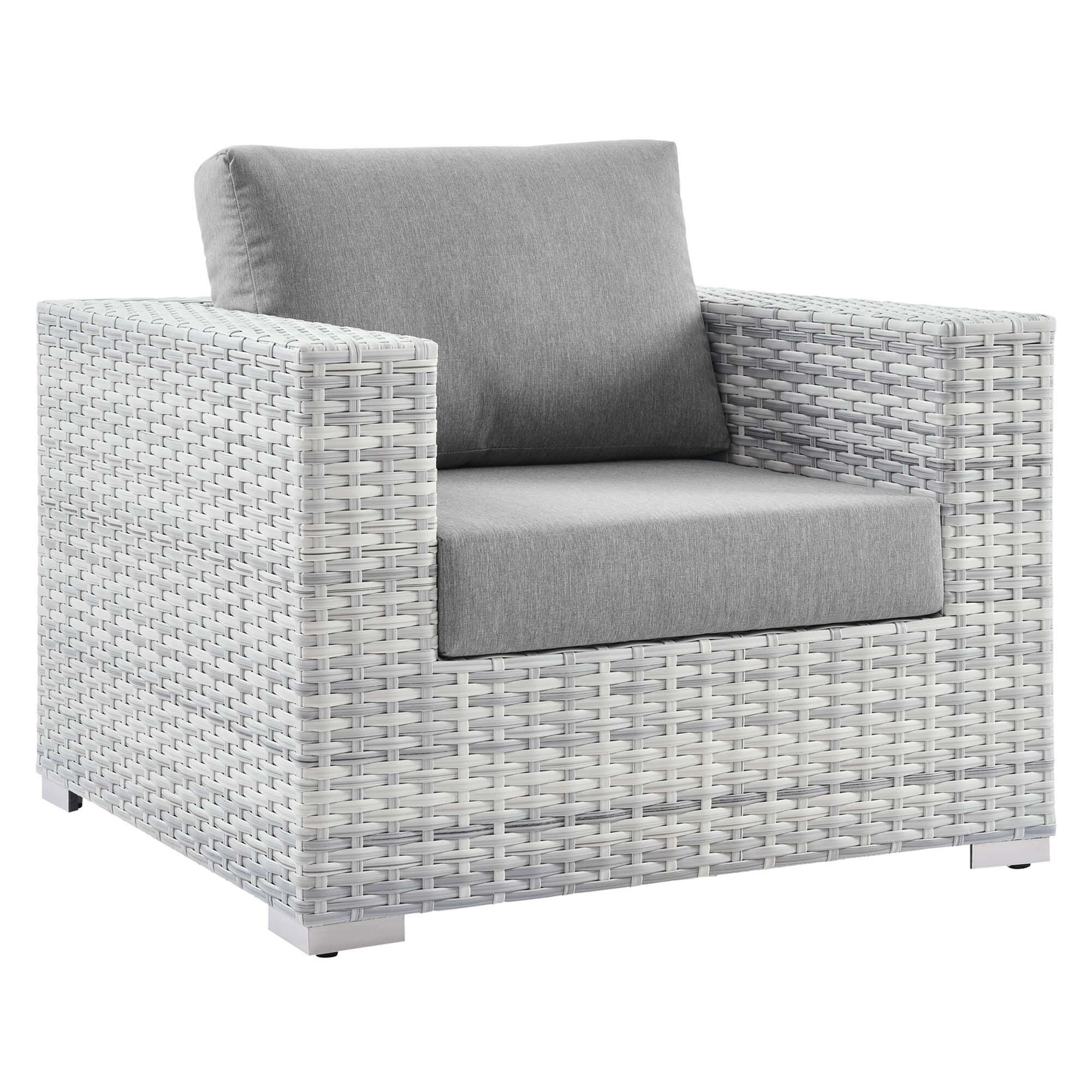 Modway Convene Outdoor Side Table and Armchair (Set of 2), Light Gray/Gray, large
