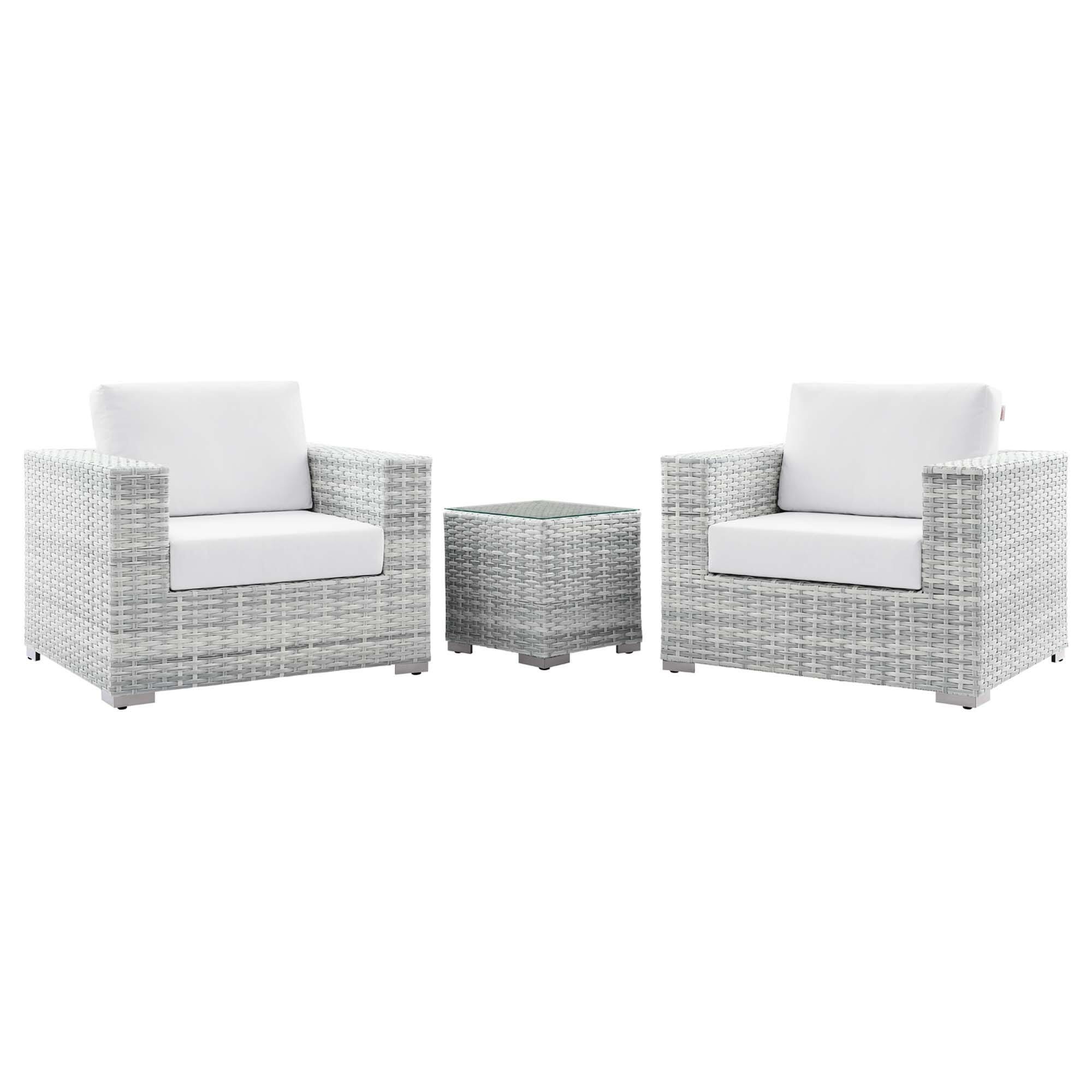 Modway Convene Outdoor Side Table and Armchair (Set of 2), Light Gray/White, large