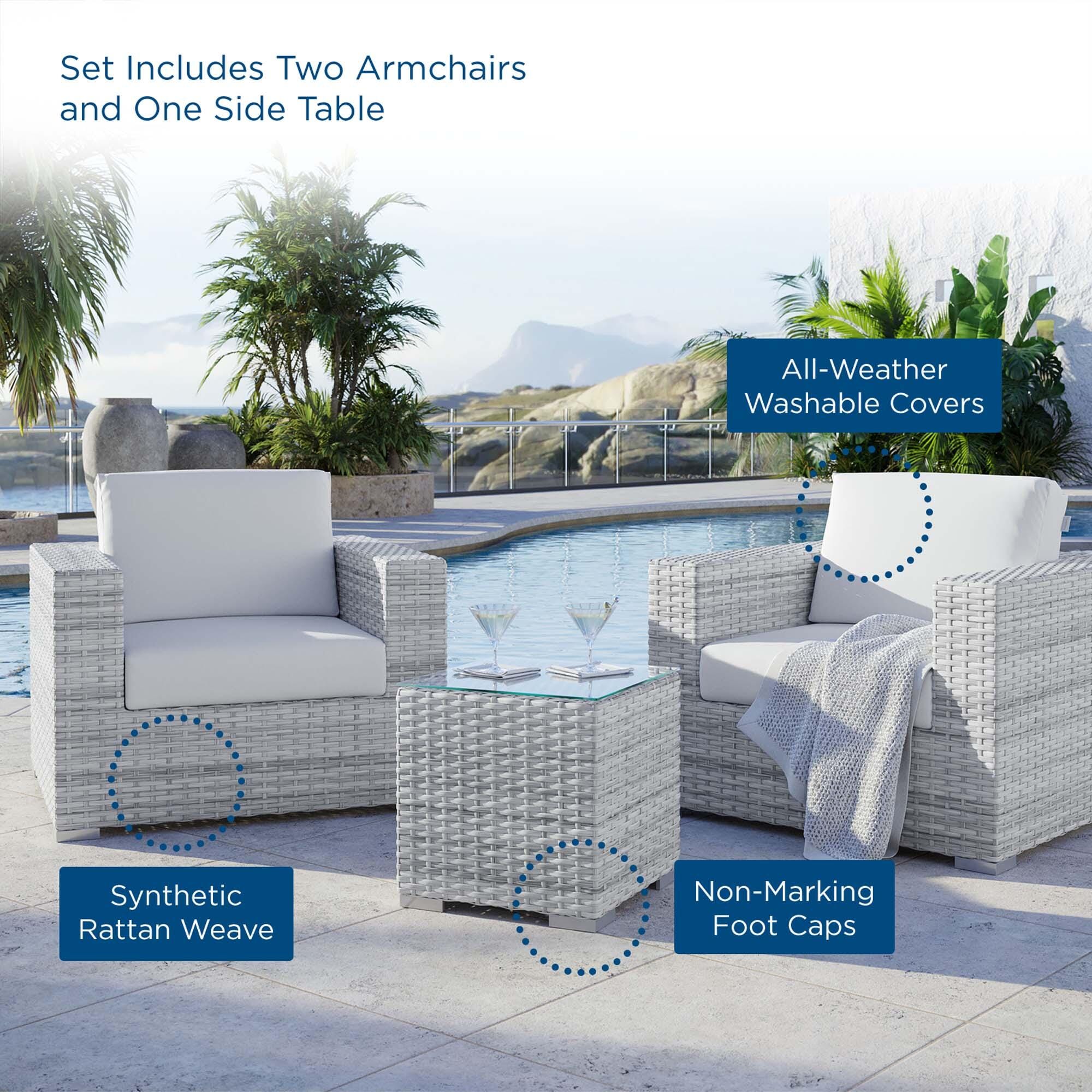 Modway Convene Outdoor Side Table and Armchair (Set of 2), Light Gray/White, large