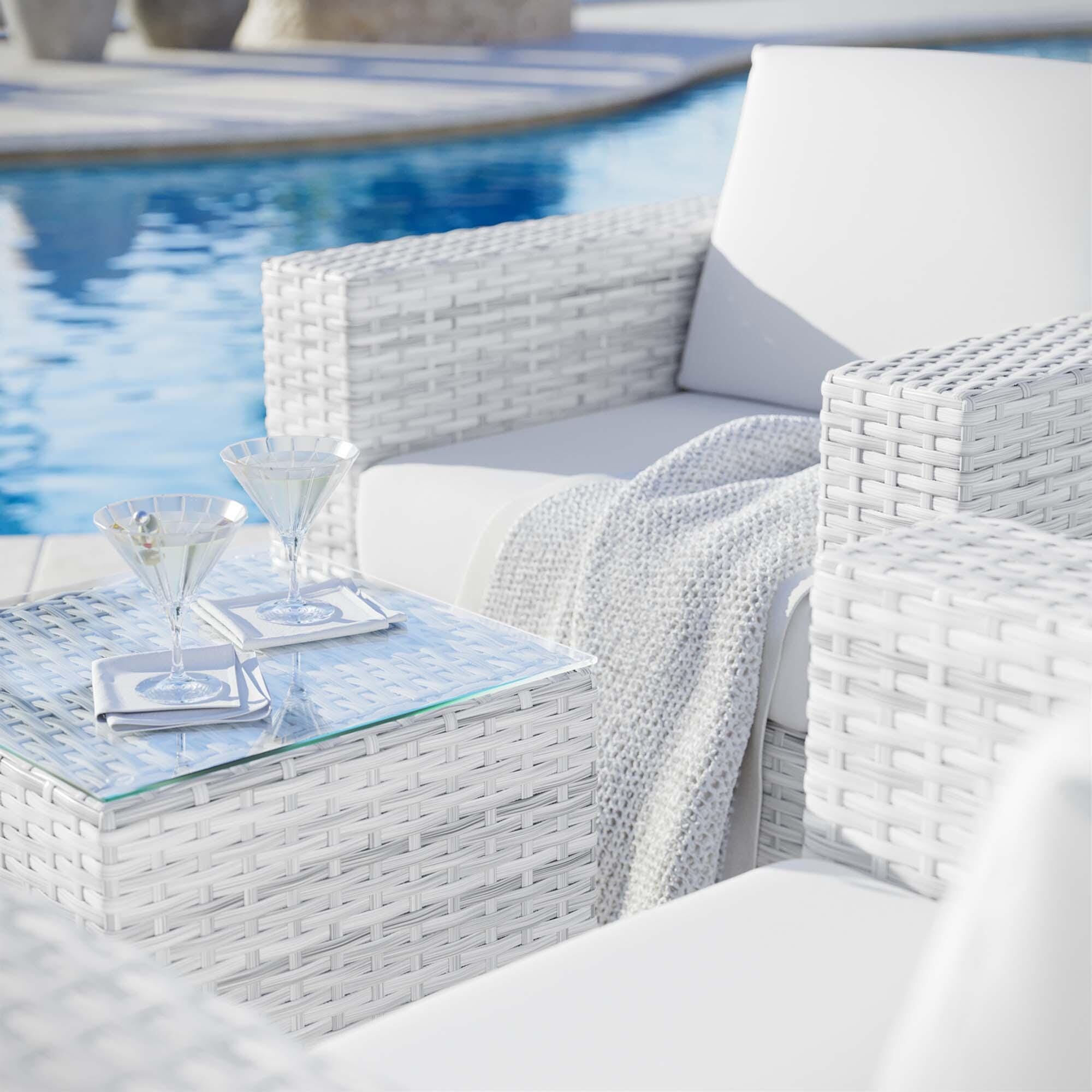 Modway Convene Outdoor Side Table and Armchair (Set of 2), Light Gray/White, large