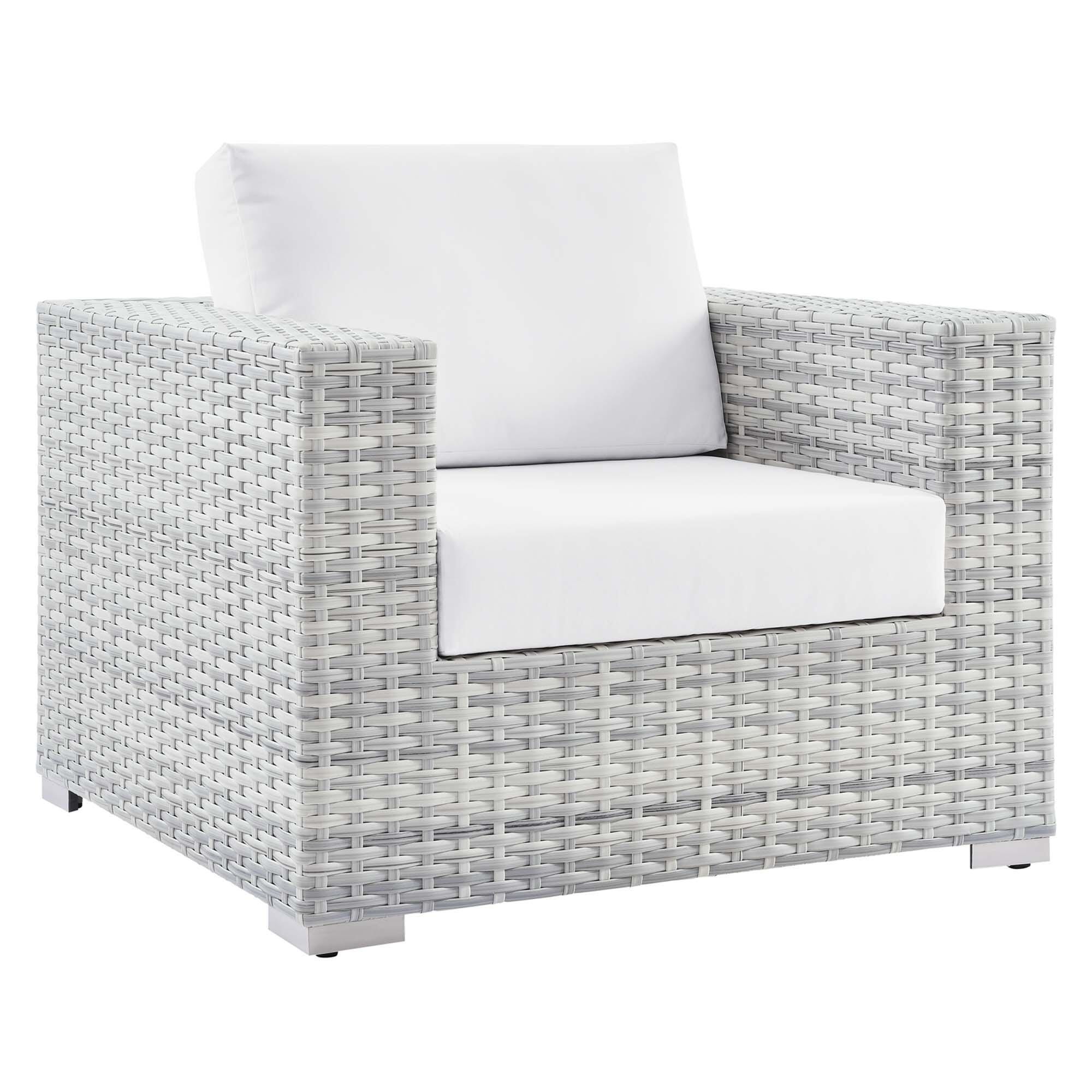 Modway Convene Outdoor Side Table and Armchair (Set of 2), Light Gray/White, large
