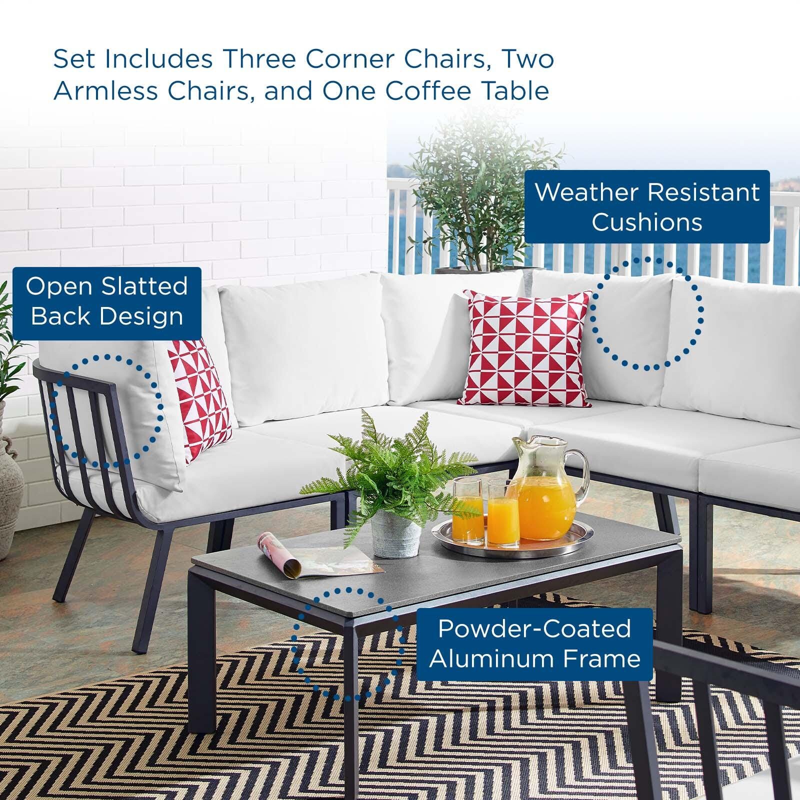 Modway Riverside 6-Piece Outdoor Sectional Set, White, large
