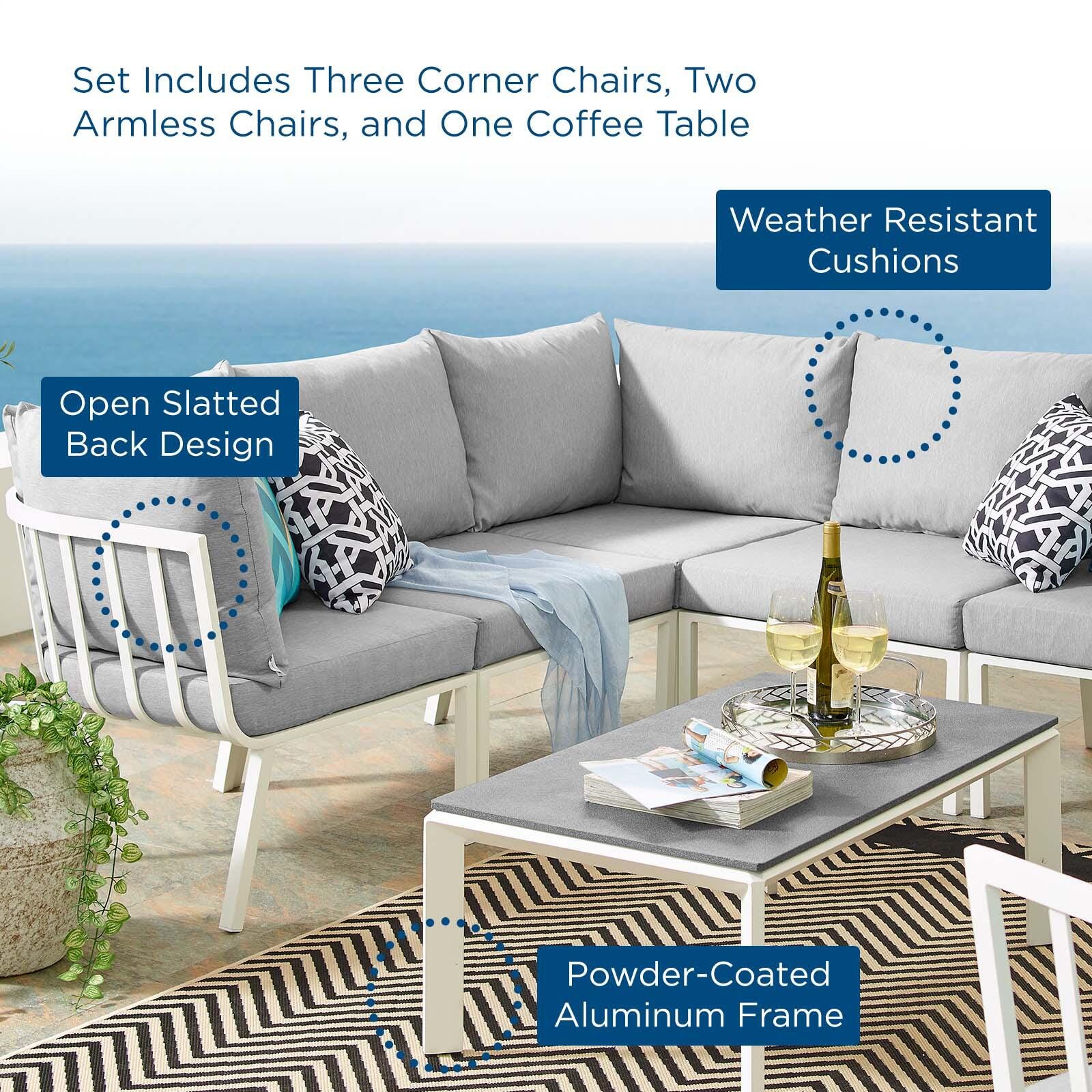 Modway Riverside 6-Piece Outdoor Sectional Set, Gray, large