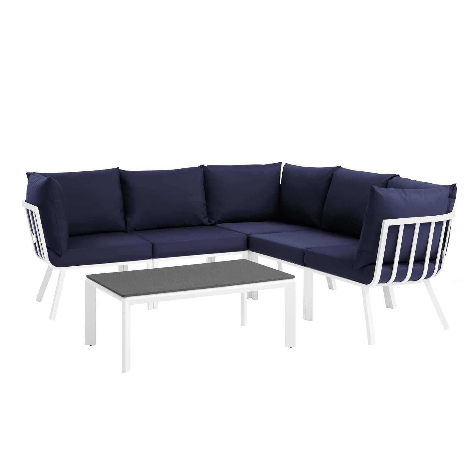 Modway Riverside 6-Piece Outdoor Sectional Set, Navy, large