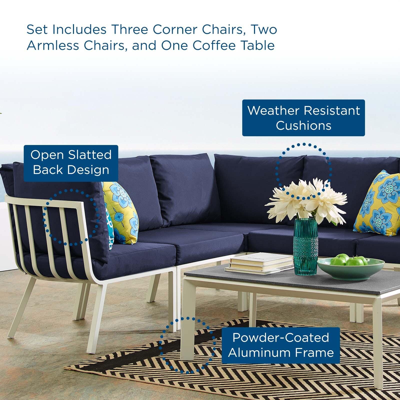 Modway Riverside 6-Piece Outdoor Sectional Set, Navy, large