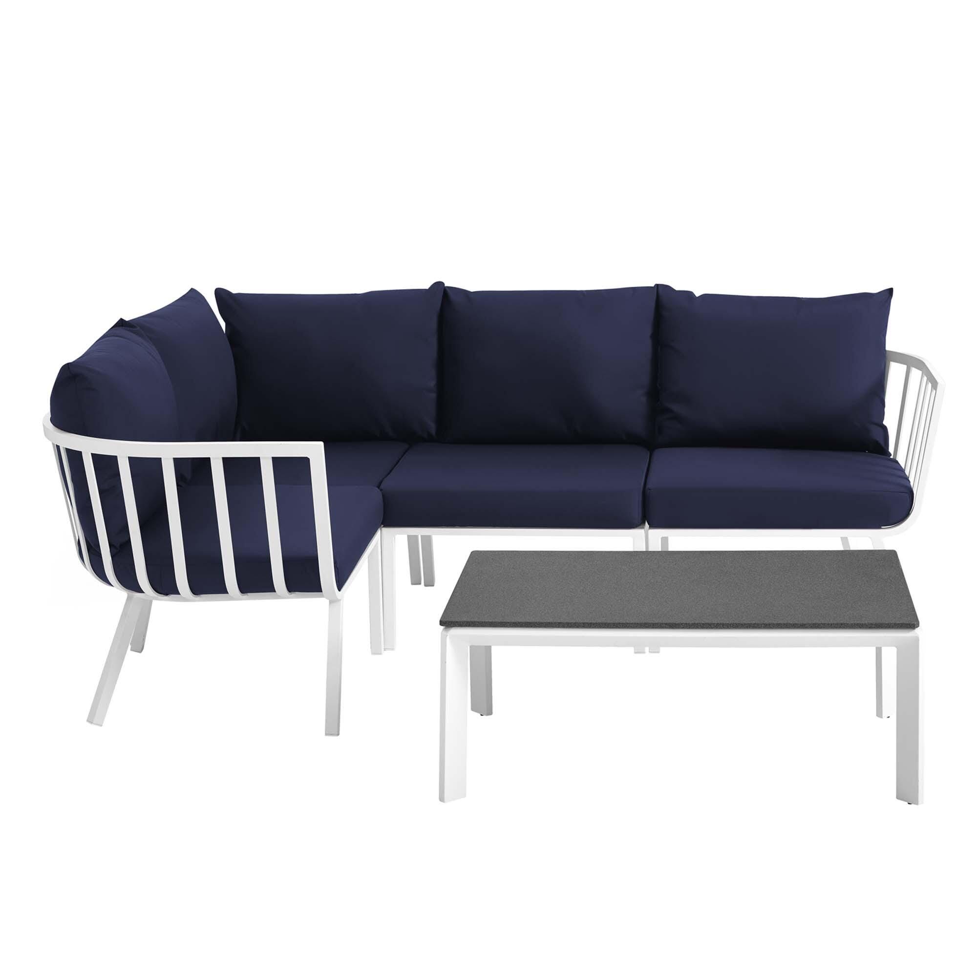 Modway Riverside 5-Piece Outdoor Sectional Set, Navy, large