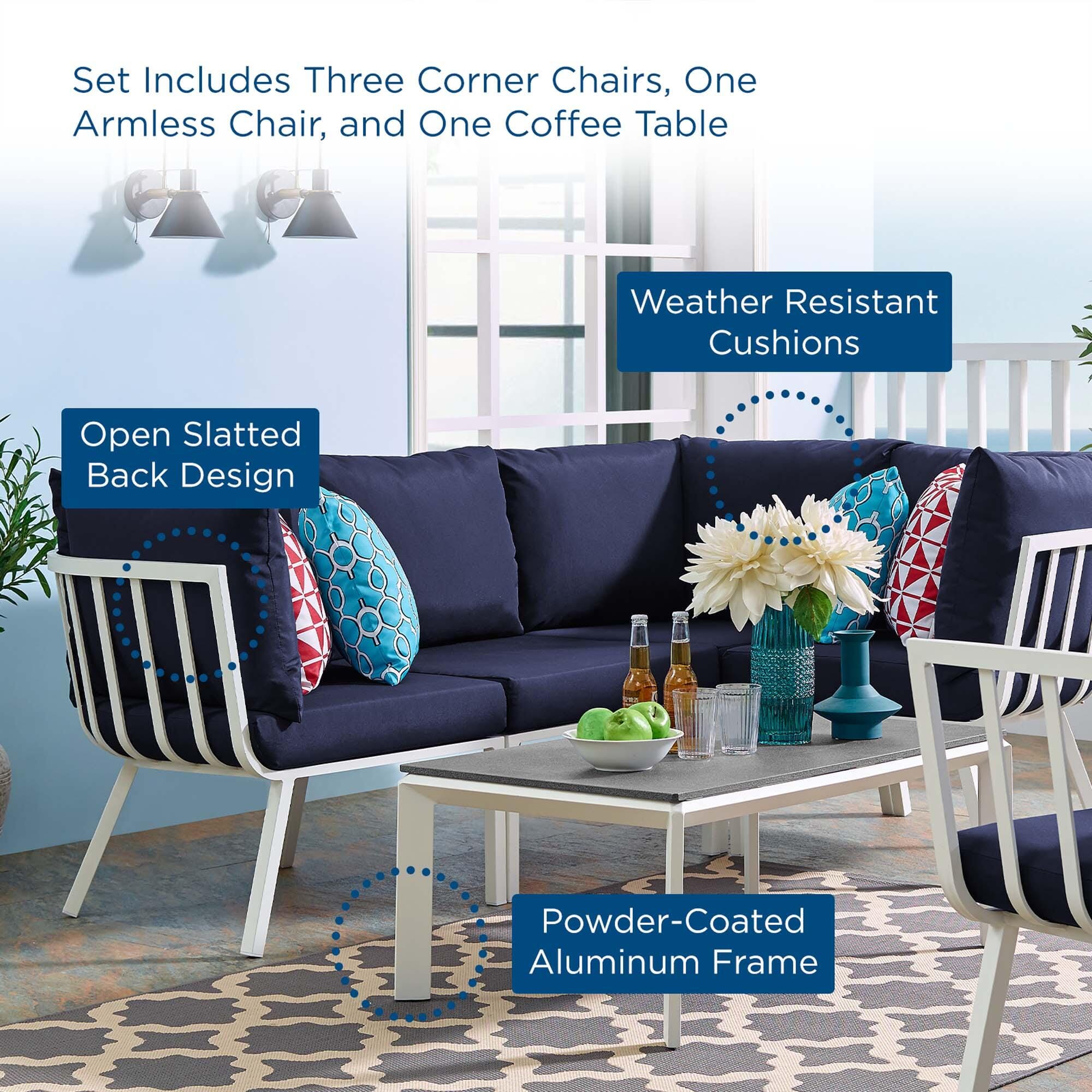 Modway Riverside 5-Piece Outdoor Sectional Set, Navy, large