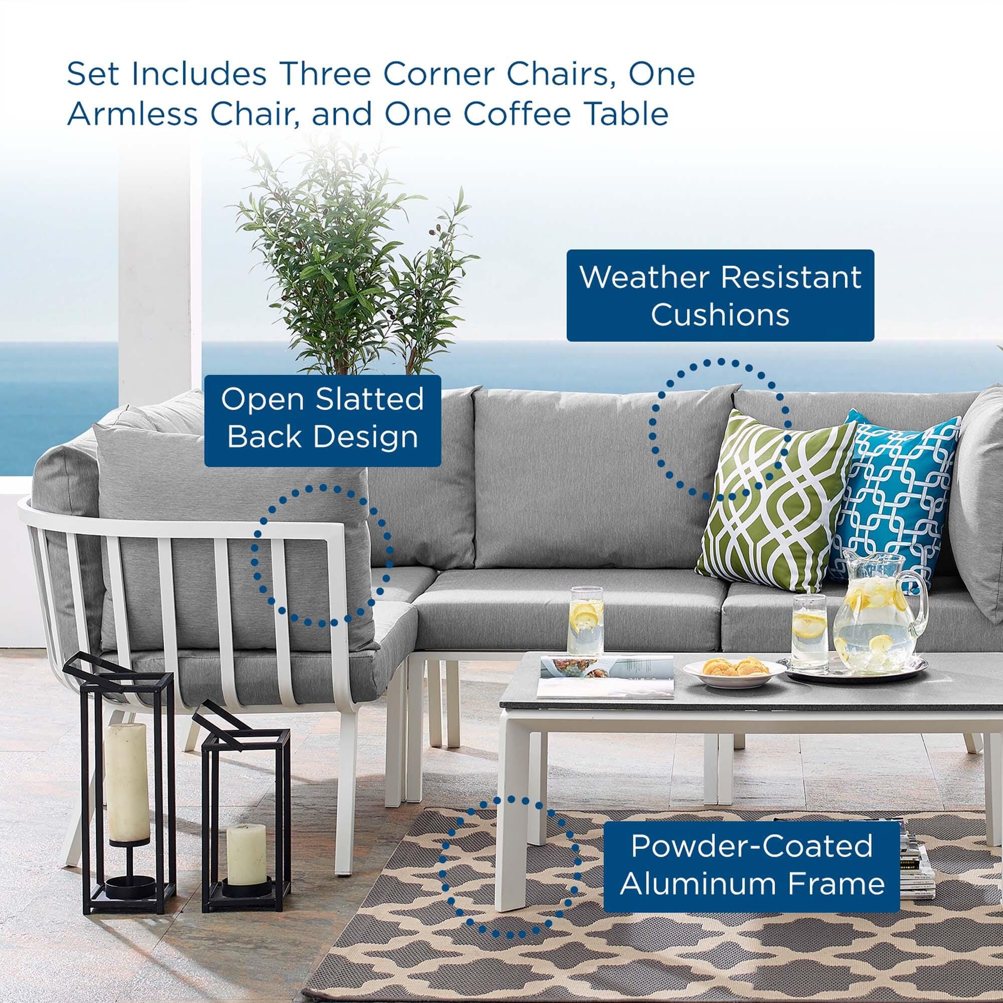 Modway Riverside 5-Piece Outdoor Sectional Set, Gray, large