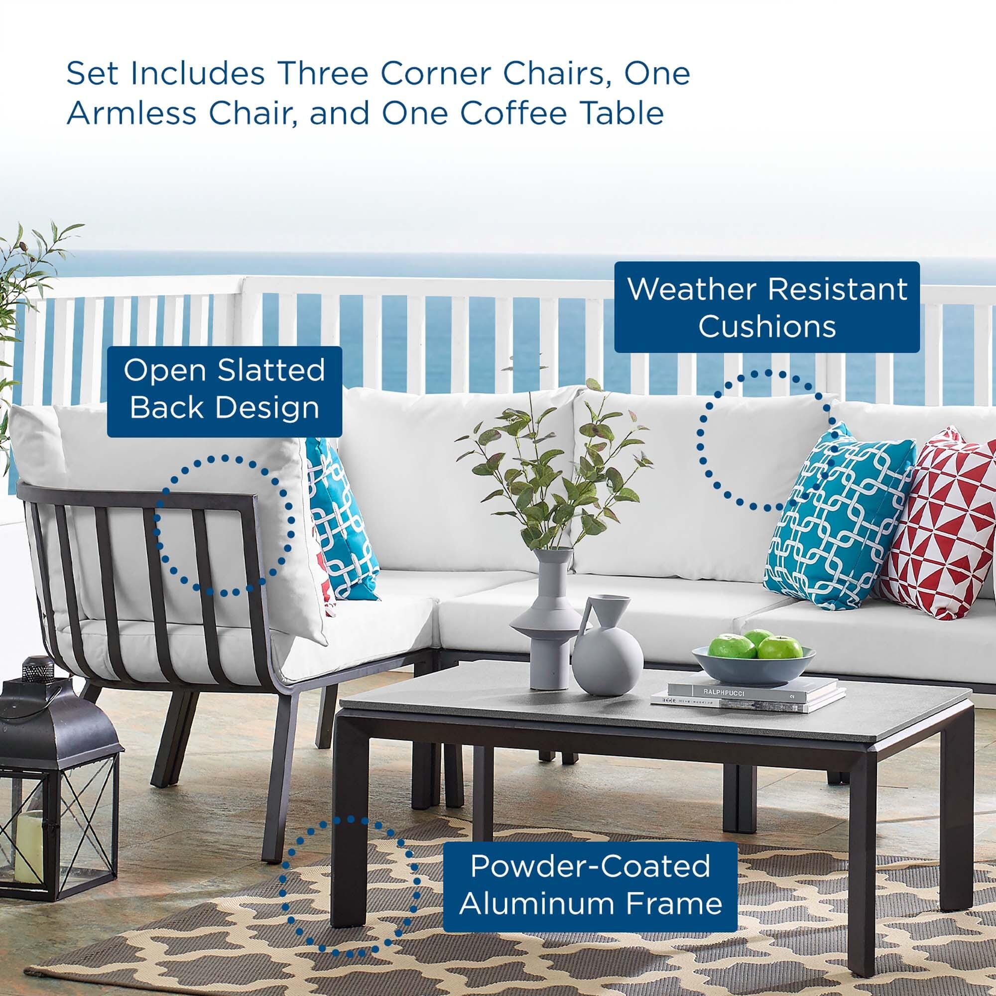 Modway Riverside 5-Piece Outdoor Sectional Set, White, large