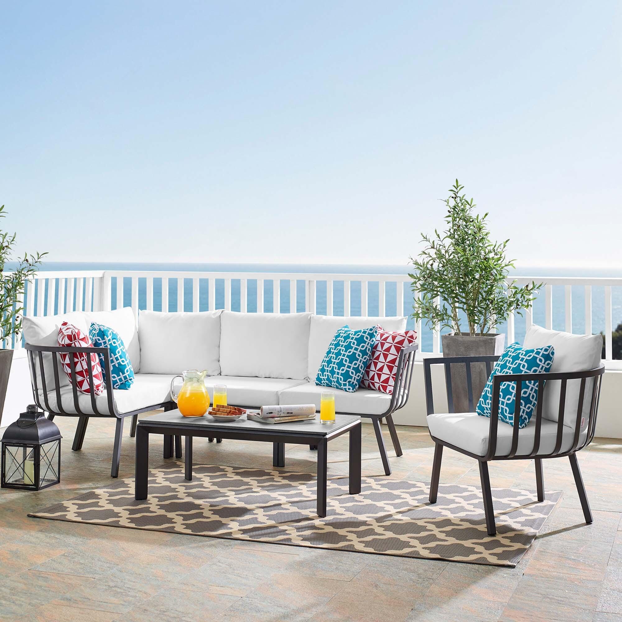 Modway Riverside 6-Piece Outdoor Soild Sectional Set, White, rollover
