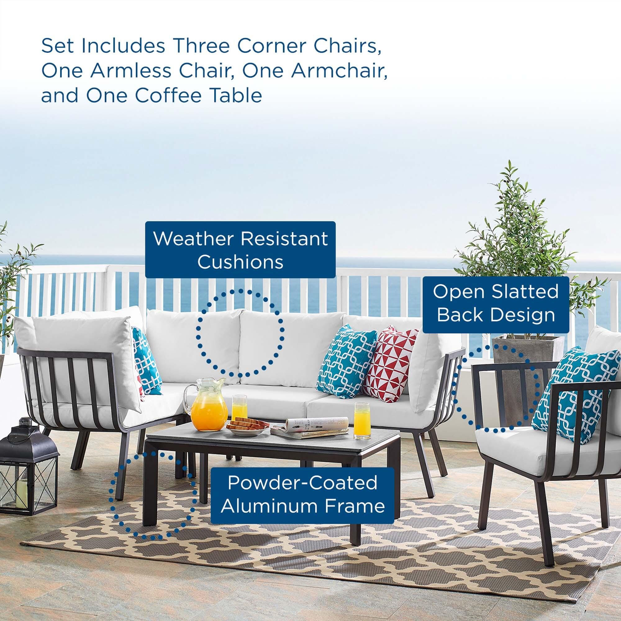 Modway Riverside 6-Piece Outdoor Soild Sectional Set, White, large