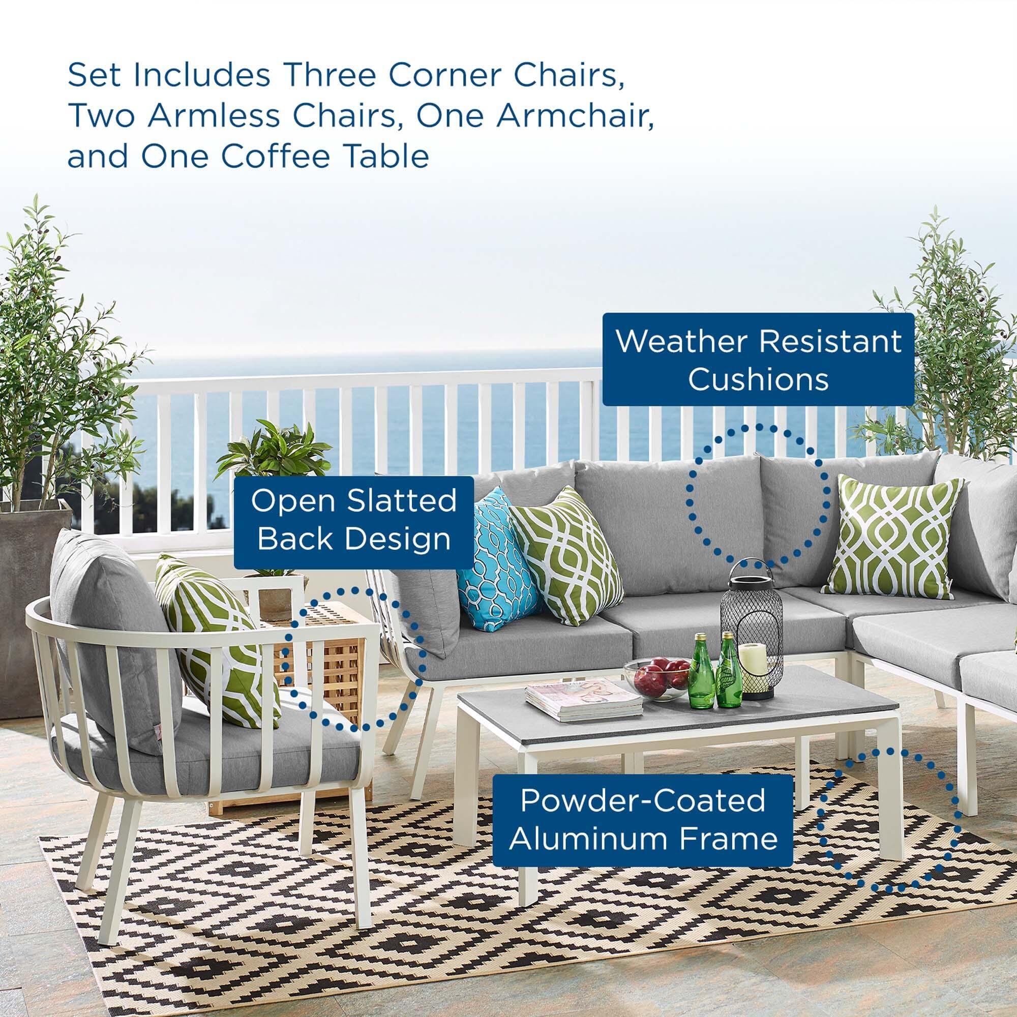 Modway Riverside 7-Piece Outdoor Sectional Set, Gray, large