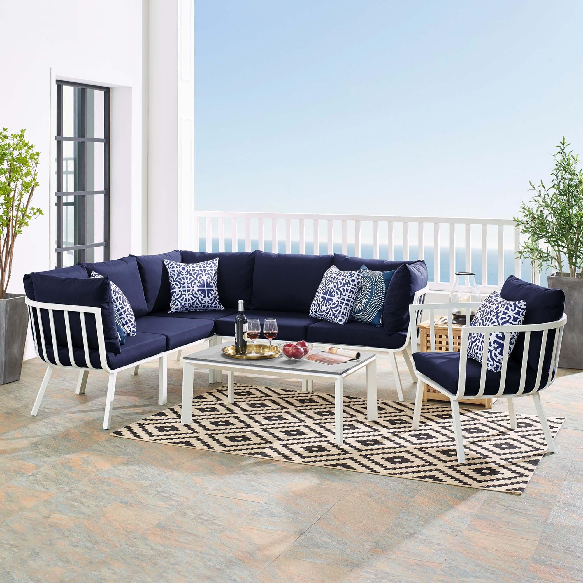 Modway Riverside 7-Piece Outdoor Sectional Set, Navy, large