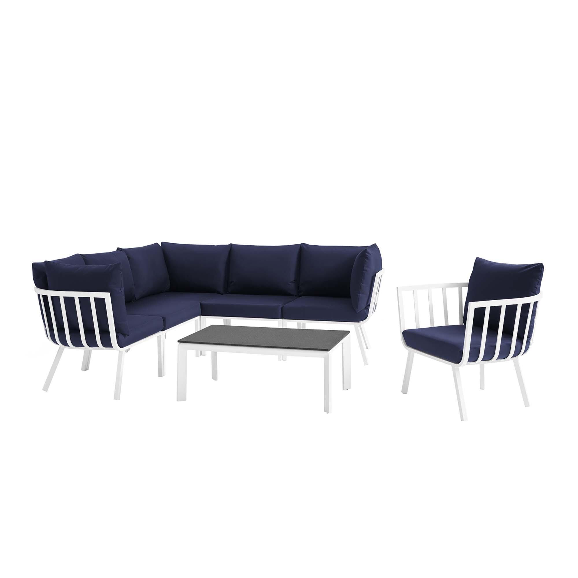 Modway Riverside 7-Piece Outdoor Sectional Set, Navy, large