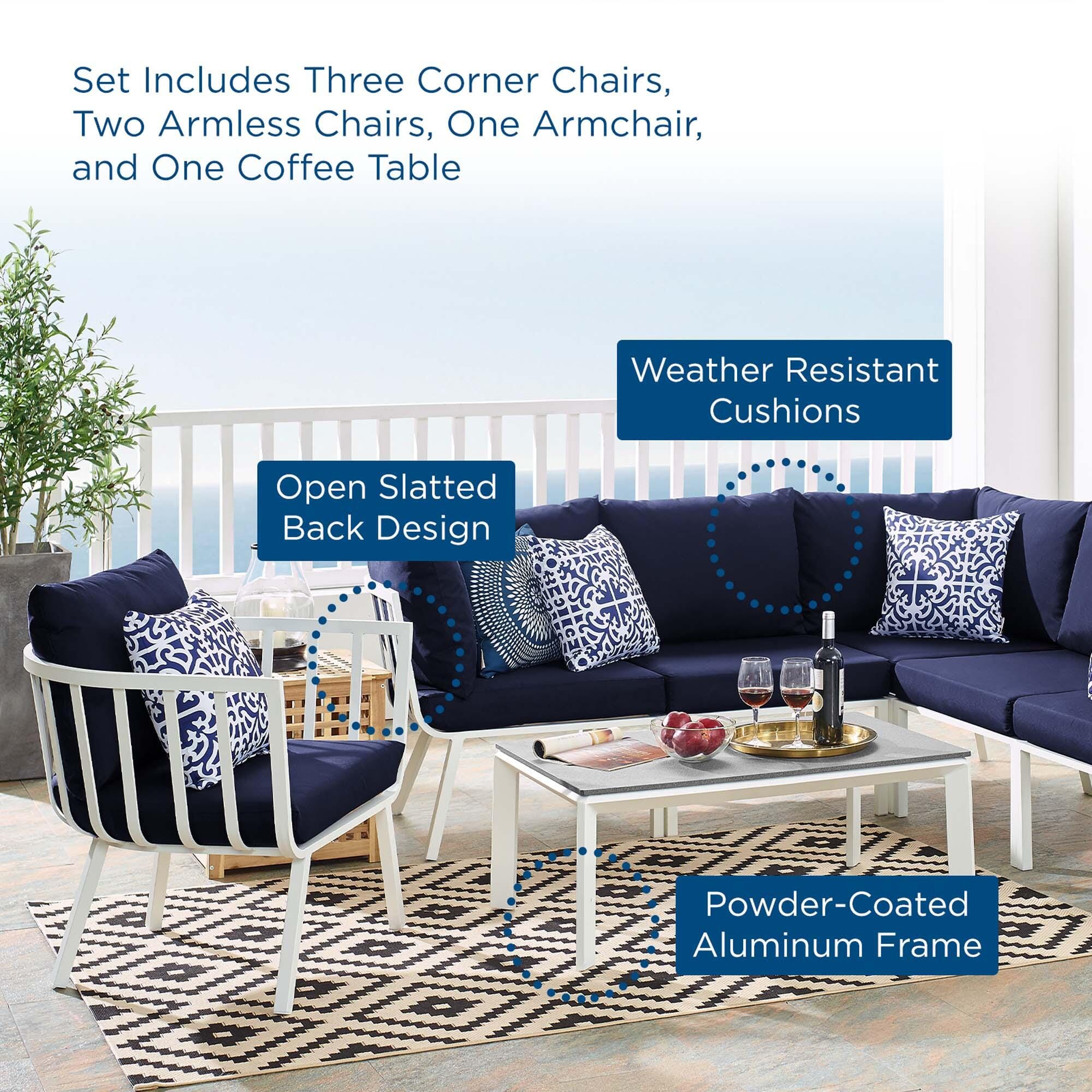 Modway Riverside 7-Piece Outdoor Sectional Set, Navy, large