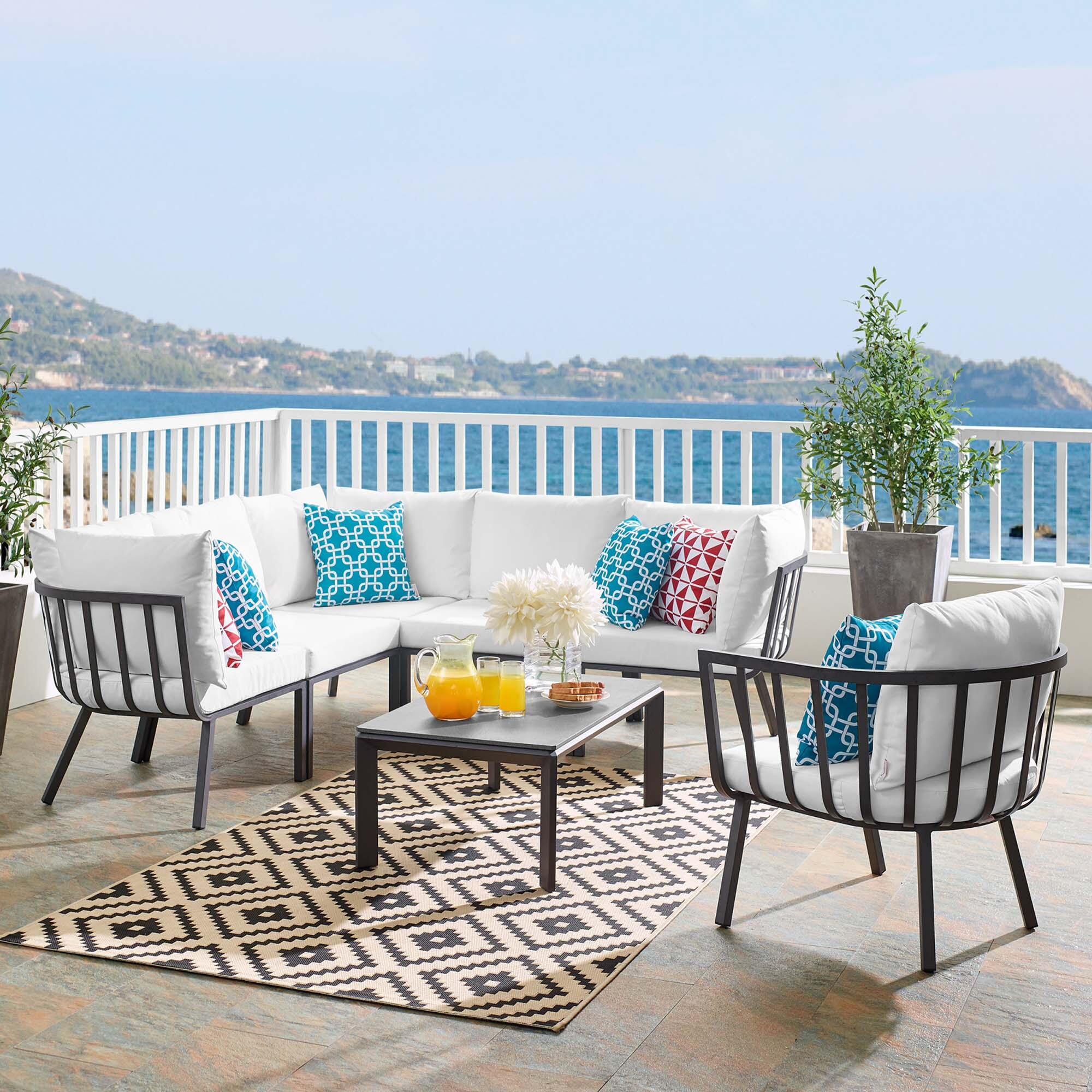Modway Riverside 7-Piece Outdoor Sectional Set, White, large
