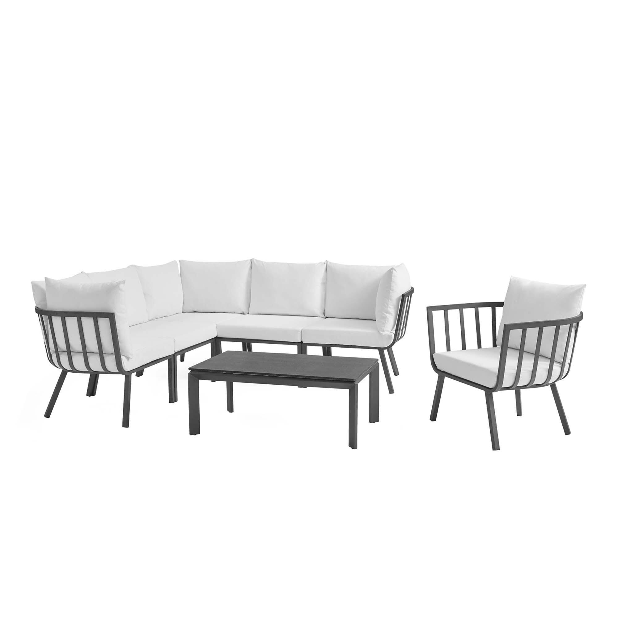 Modway Riverside 7-Piece Outdoor Sectional Set, White, large
